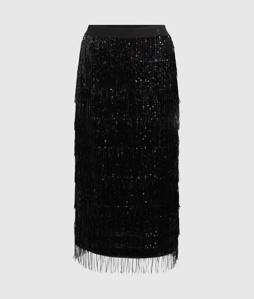 Fringed sequin skirt