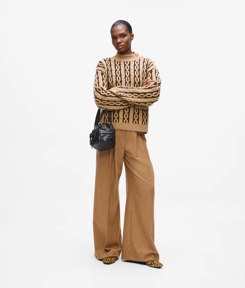 Wool-blend wide leg pants