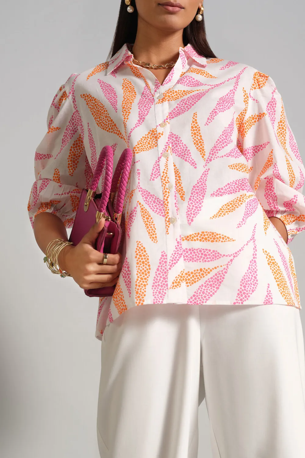 Casual Style Cotton Pink Shirt