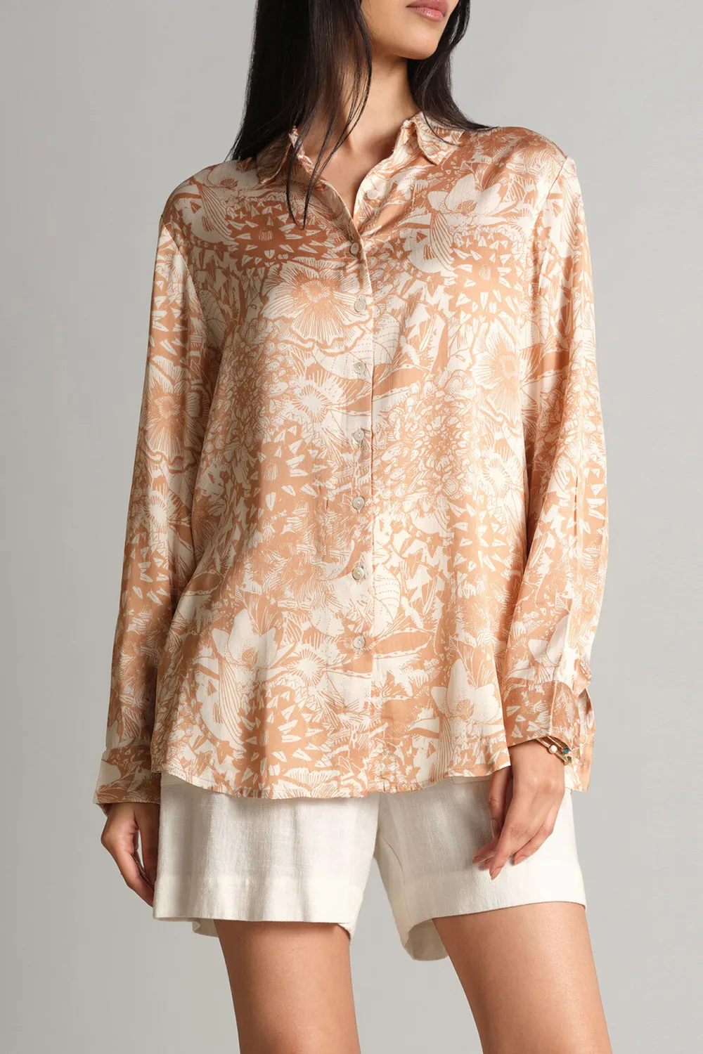 Beige Long Sleeve Casual Style Shirt