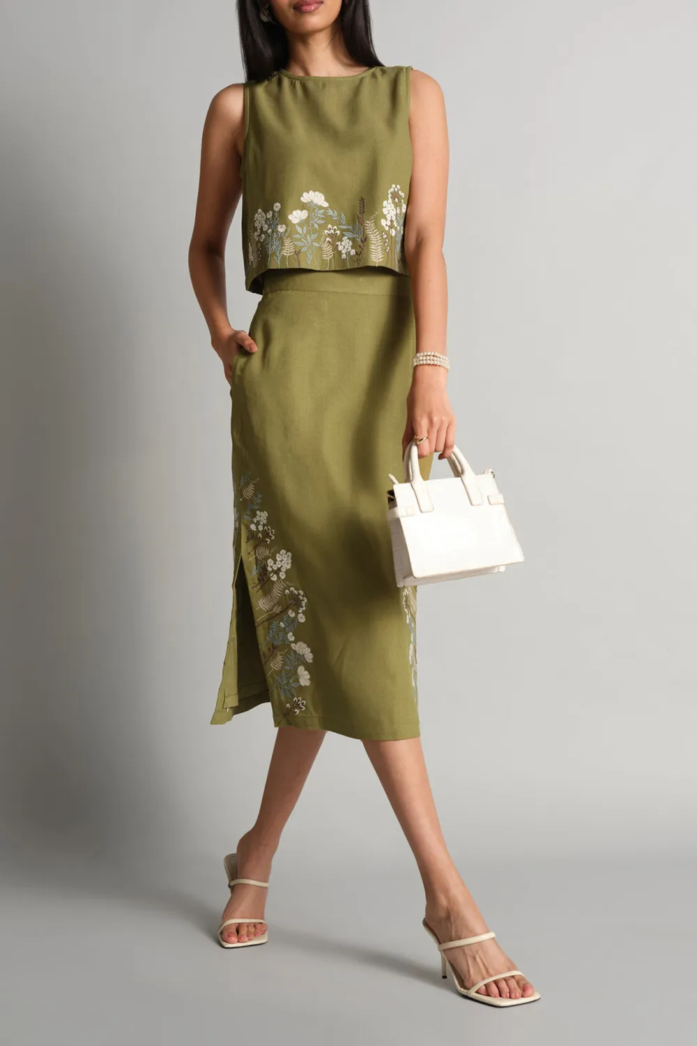 Olive Casual Style Skirt Set