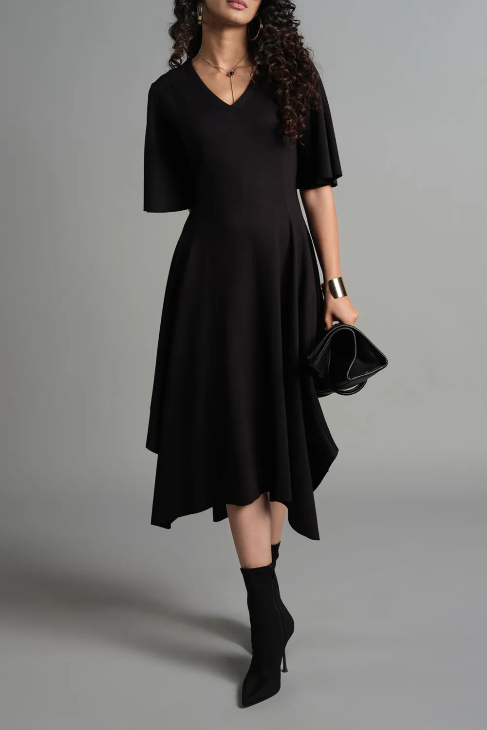 V-Neck Casual Style Black Dress