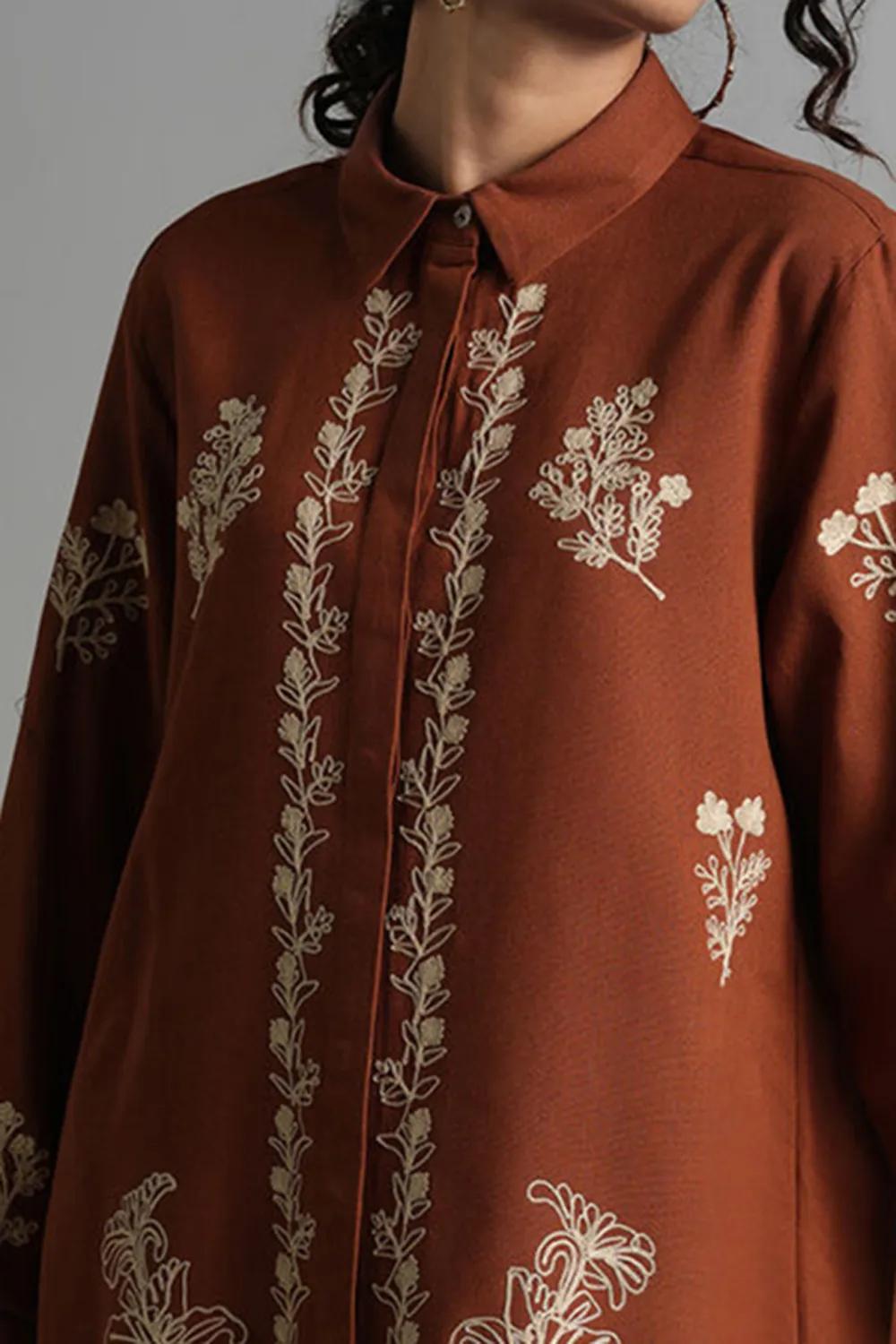 Brown Casual Style Floral  Shirt