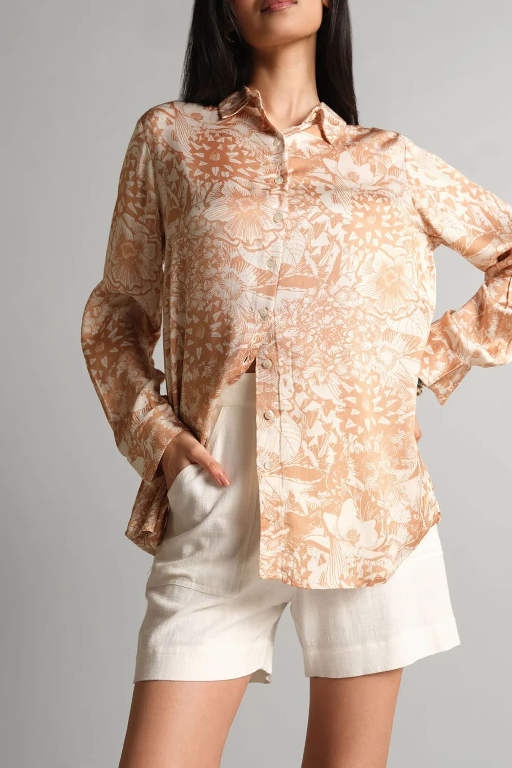 Beige Long Sleeve Casual Style Shirt