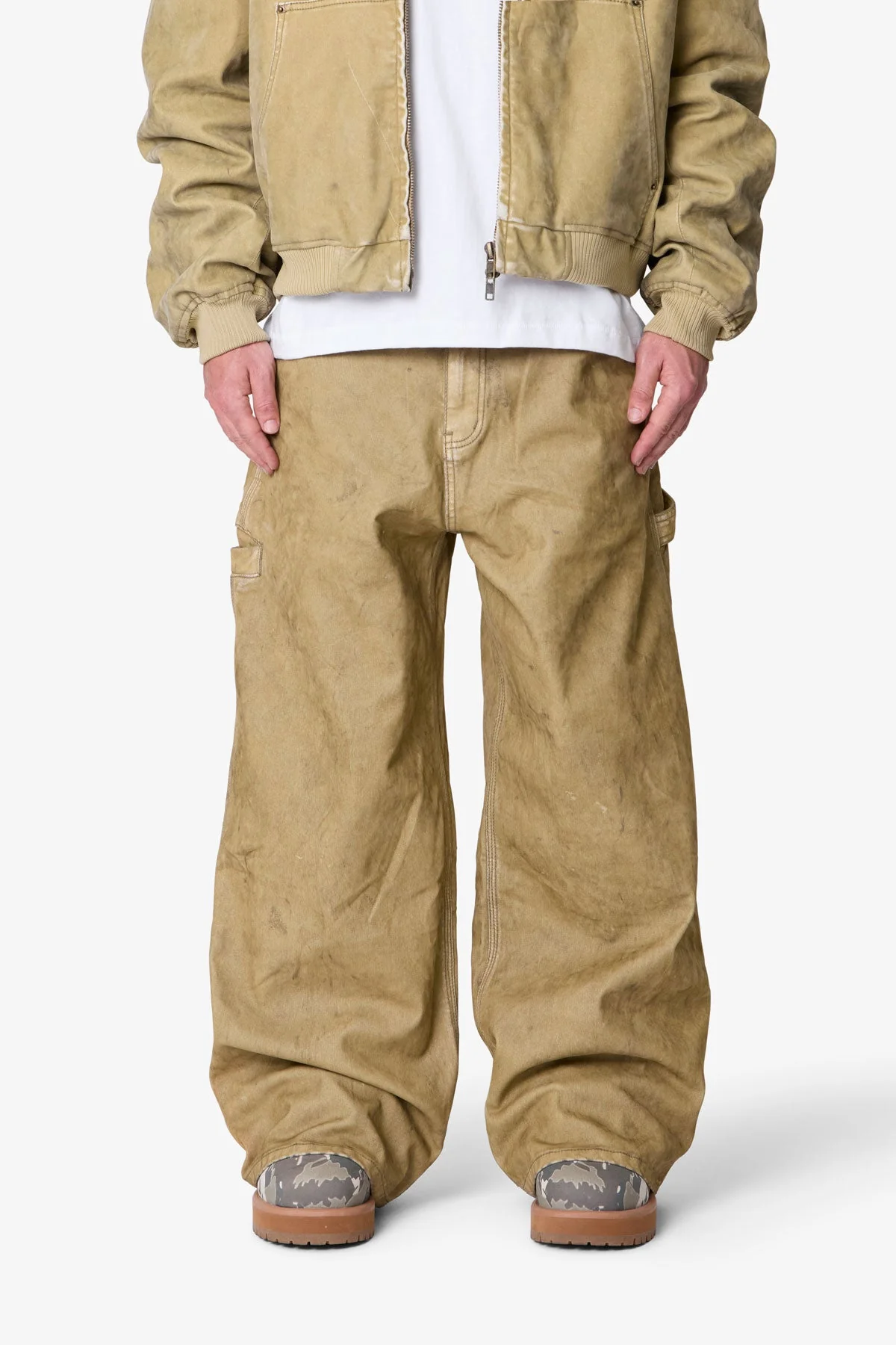 Flocked Oversized Work Pants - Tan