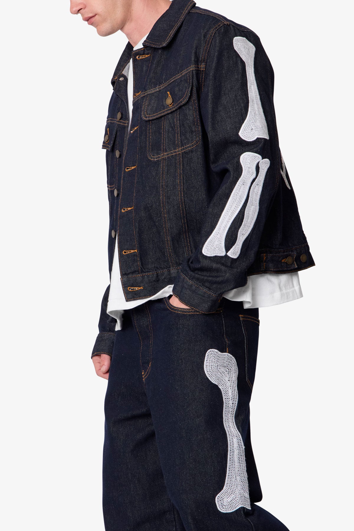 Raw Skeleton Trucker Jacket - Rinsed Indigo