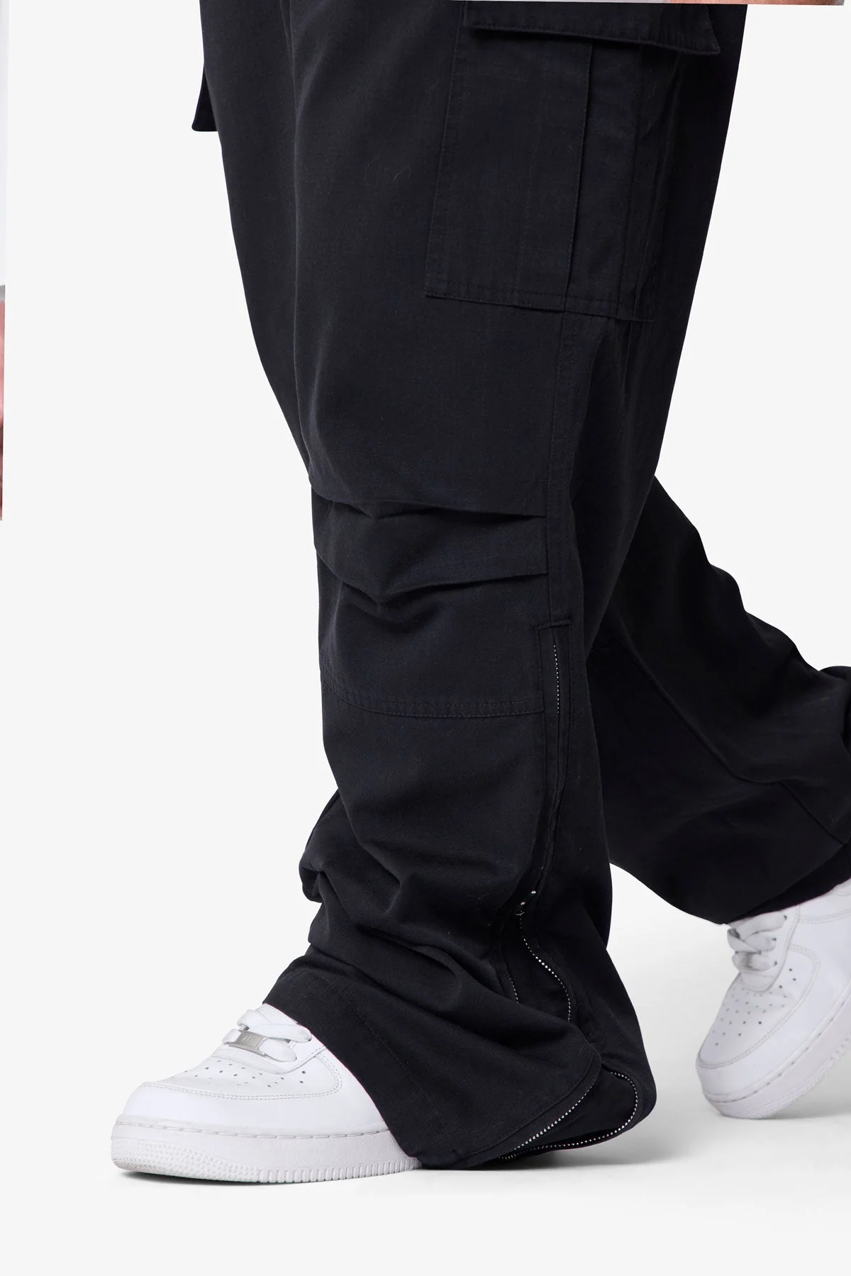 Ripstop Side Zip Cargo Pants - Black