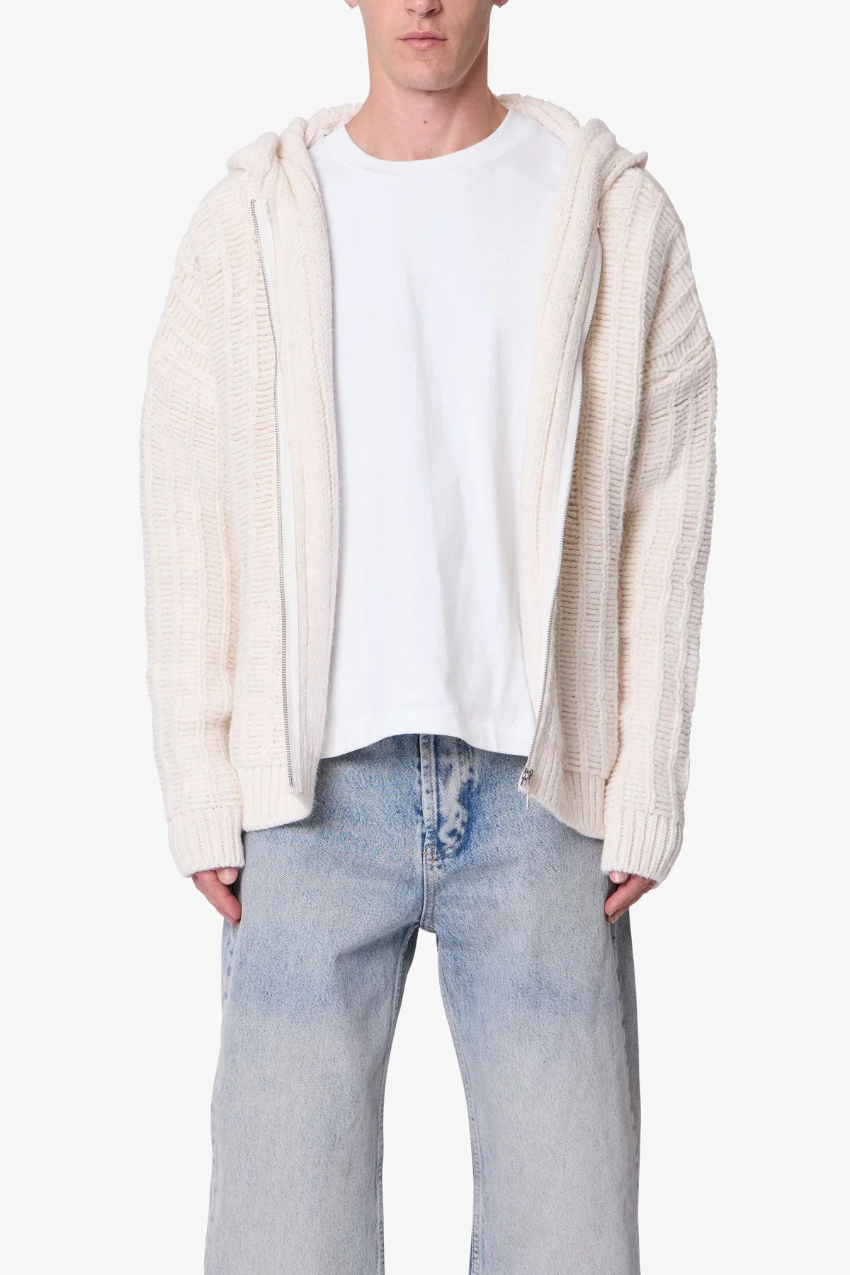 Knit Zip Up Hoodie - Off White