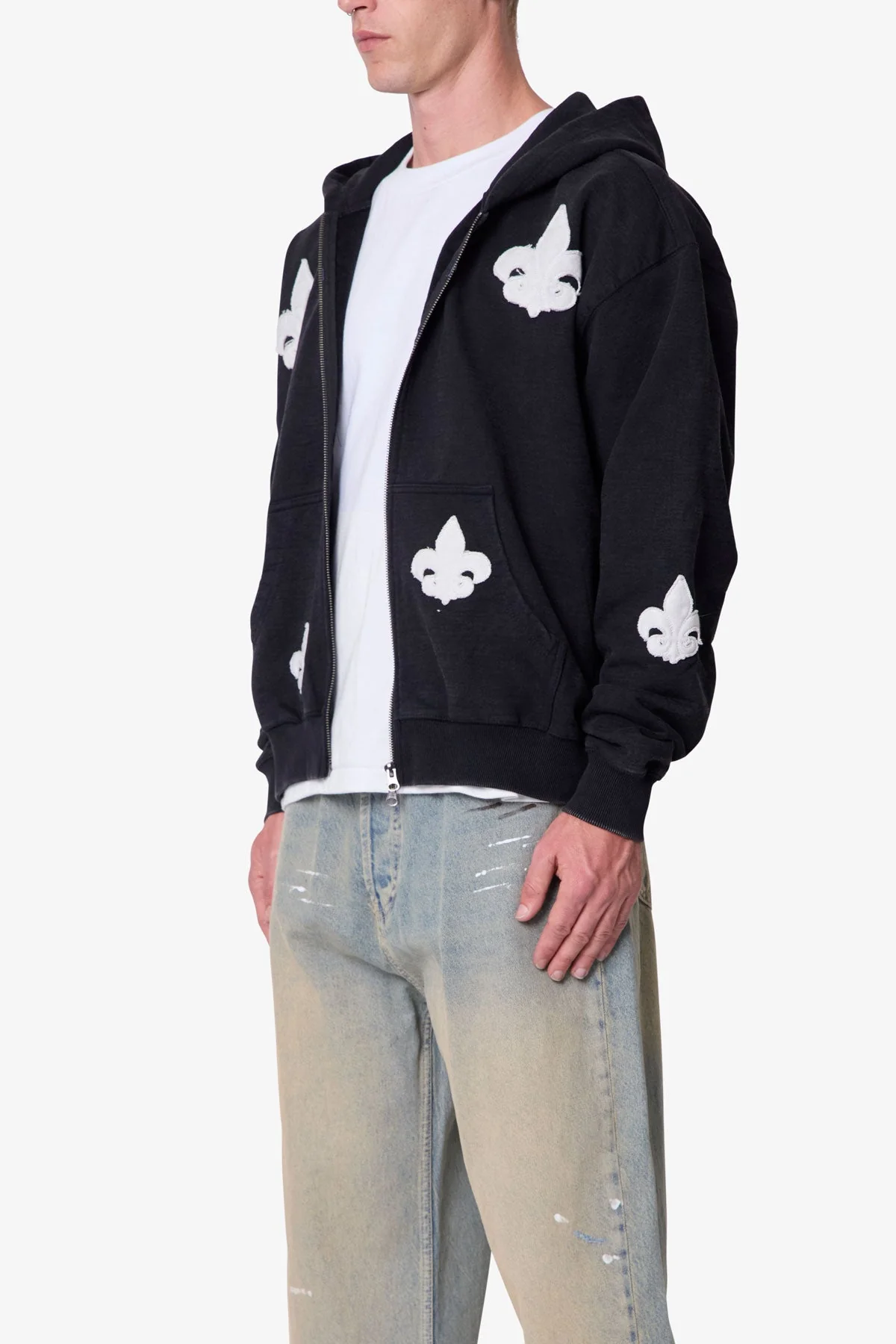 Fleur Zip Up Hoodie - Washed Black