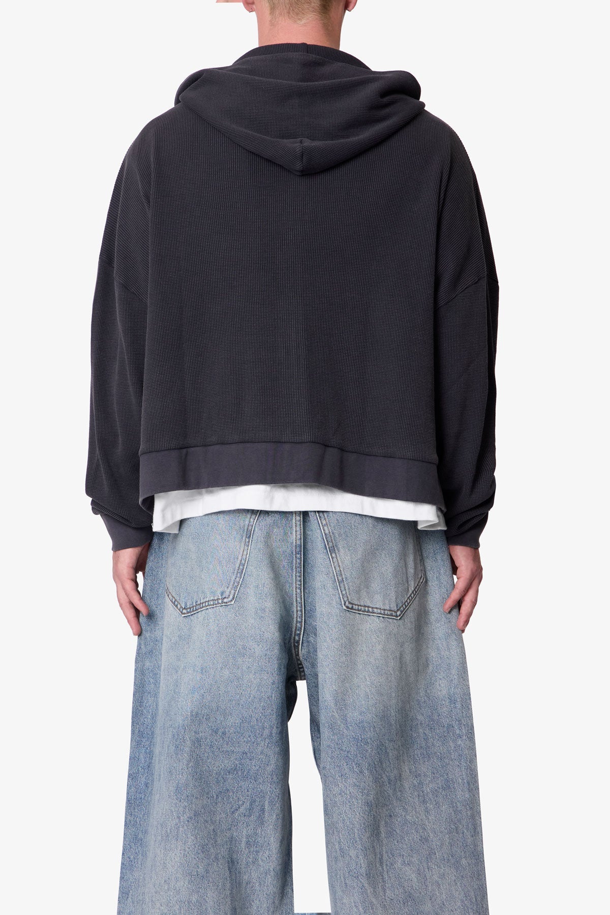 Thermal Zip Up Hoodie - Washed Black