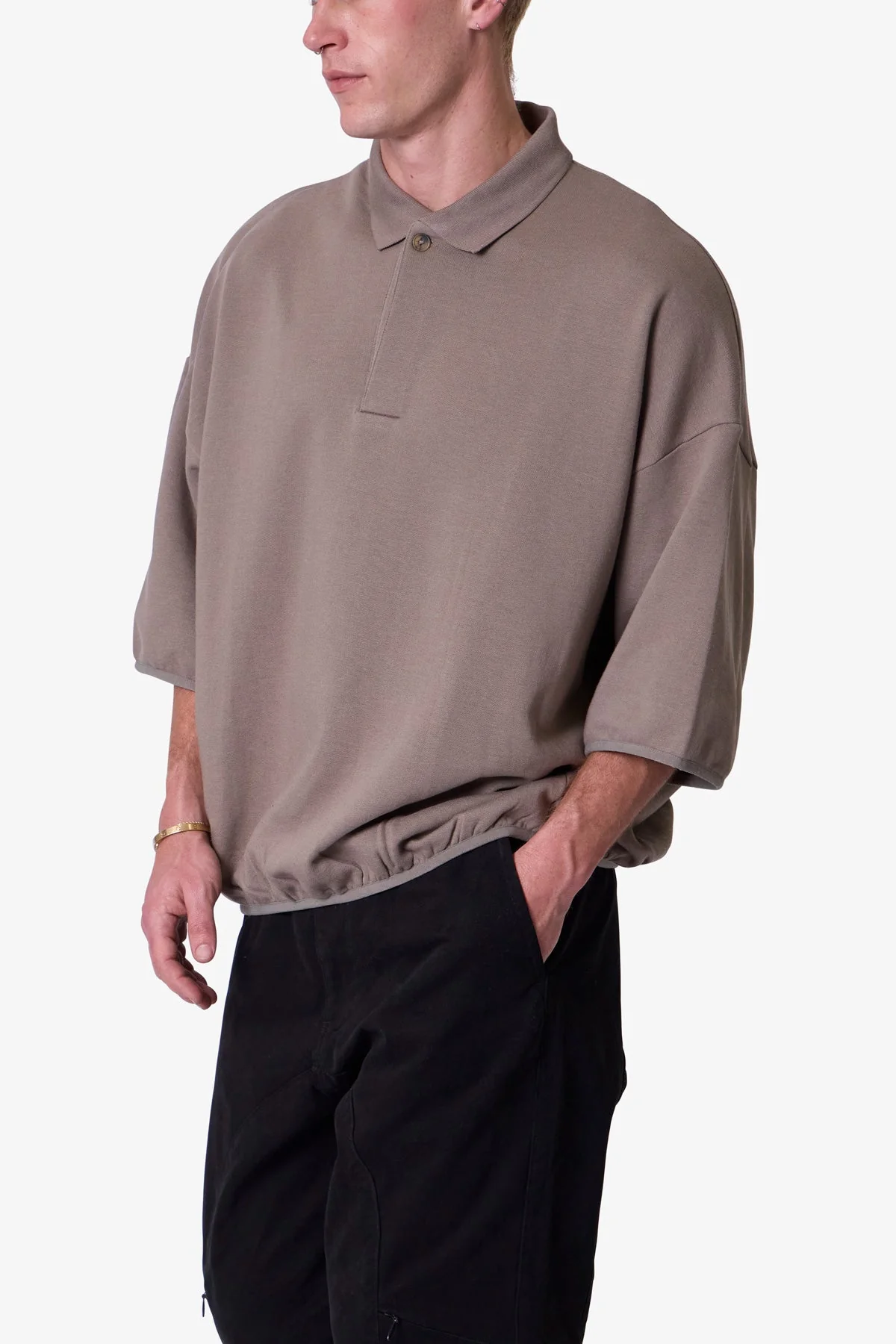 Oversized Knit Polo S/S Shirt - Bone