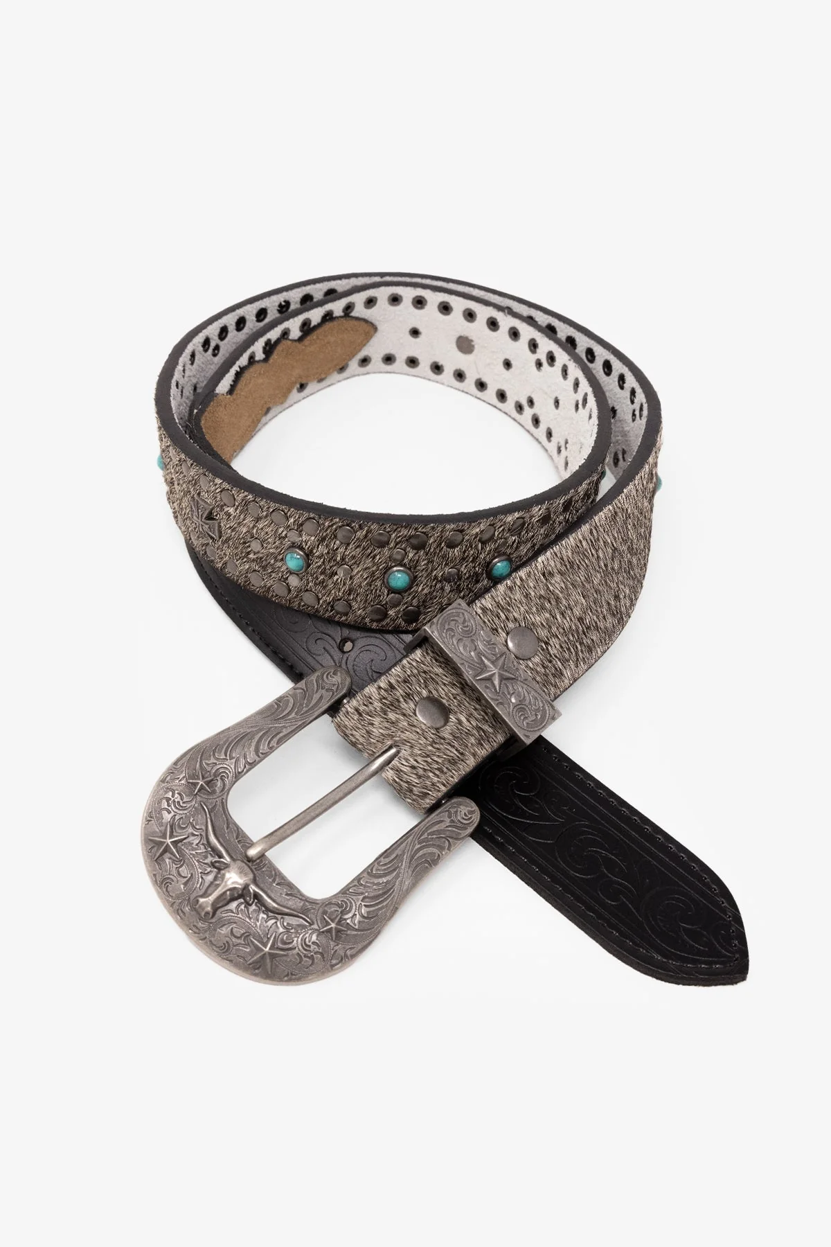 Turquoise Studded Belt - Black
