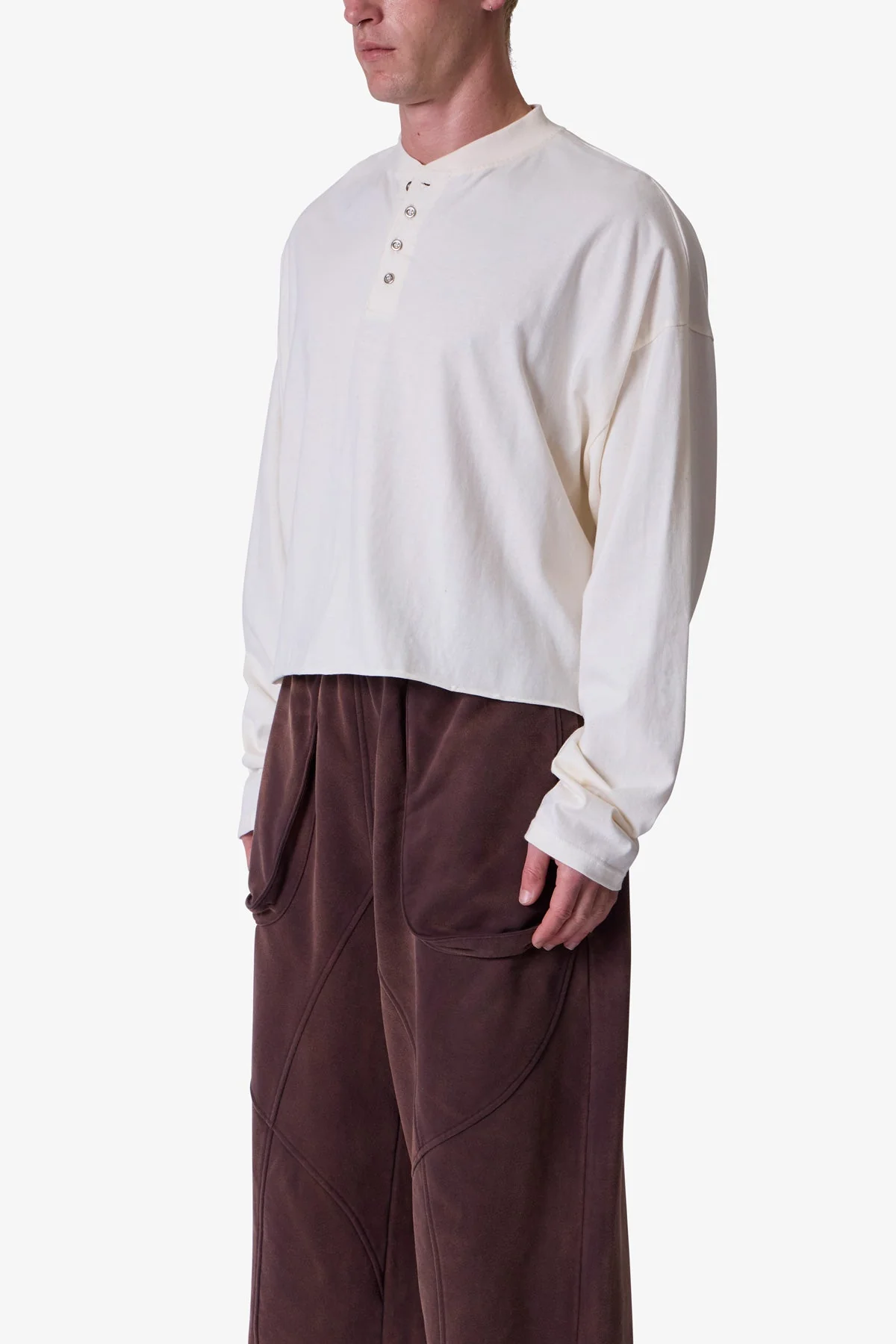 Button Fastened Oversized L/S Tee - Off White