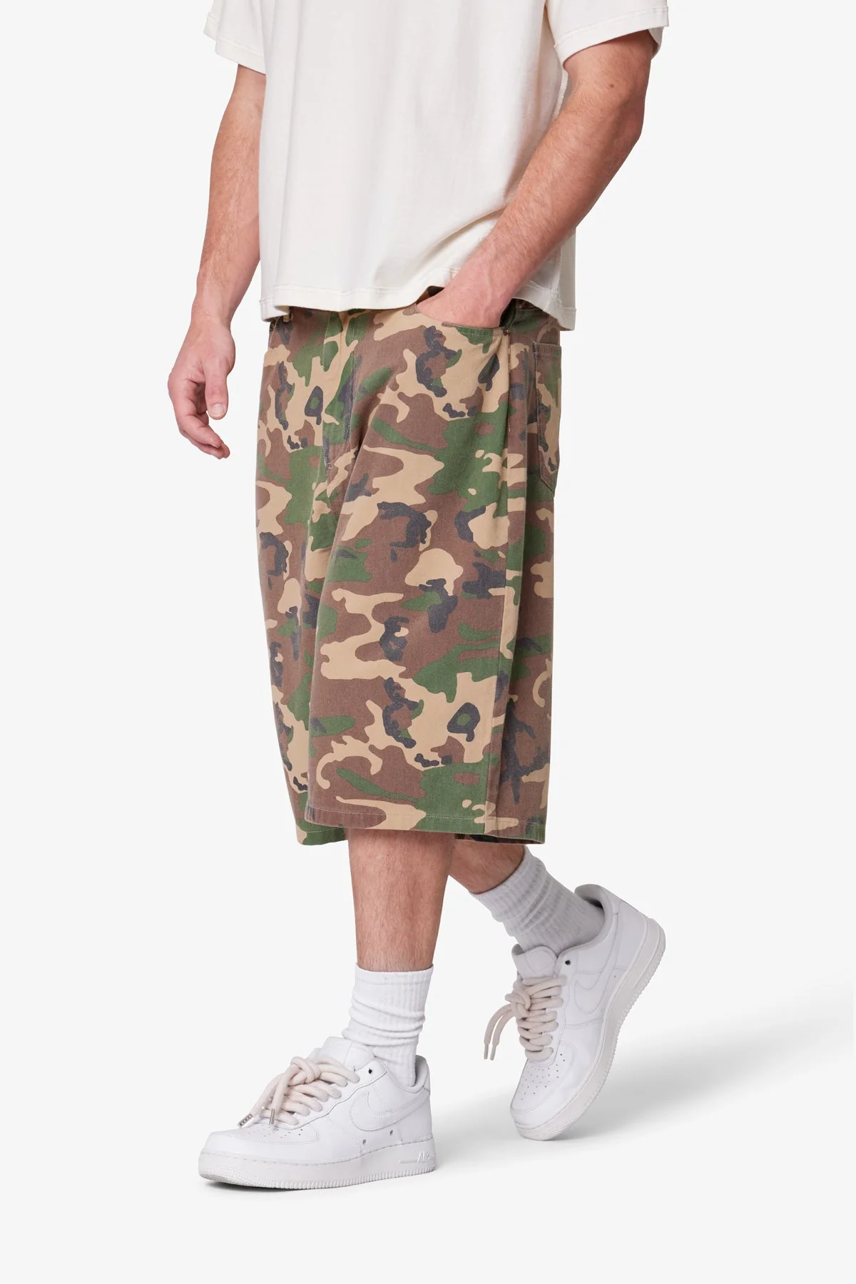 Baggy Camo Twill Shorts - Woodland Camo