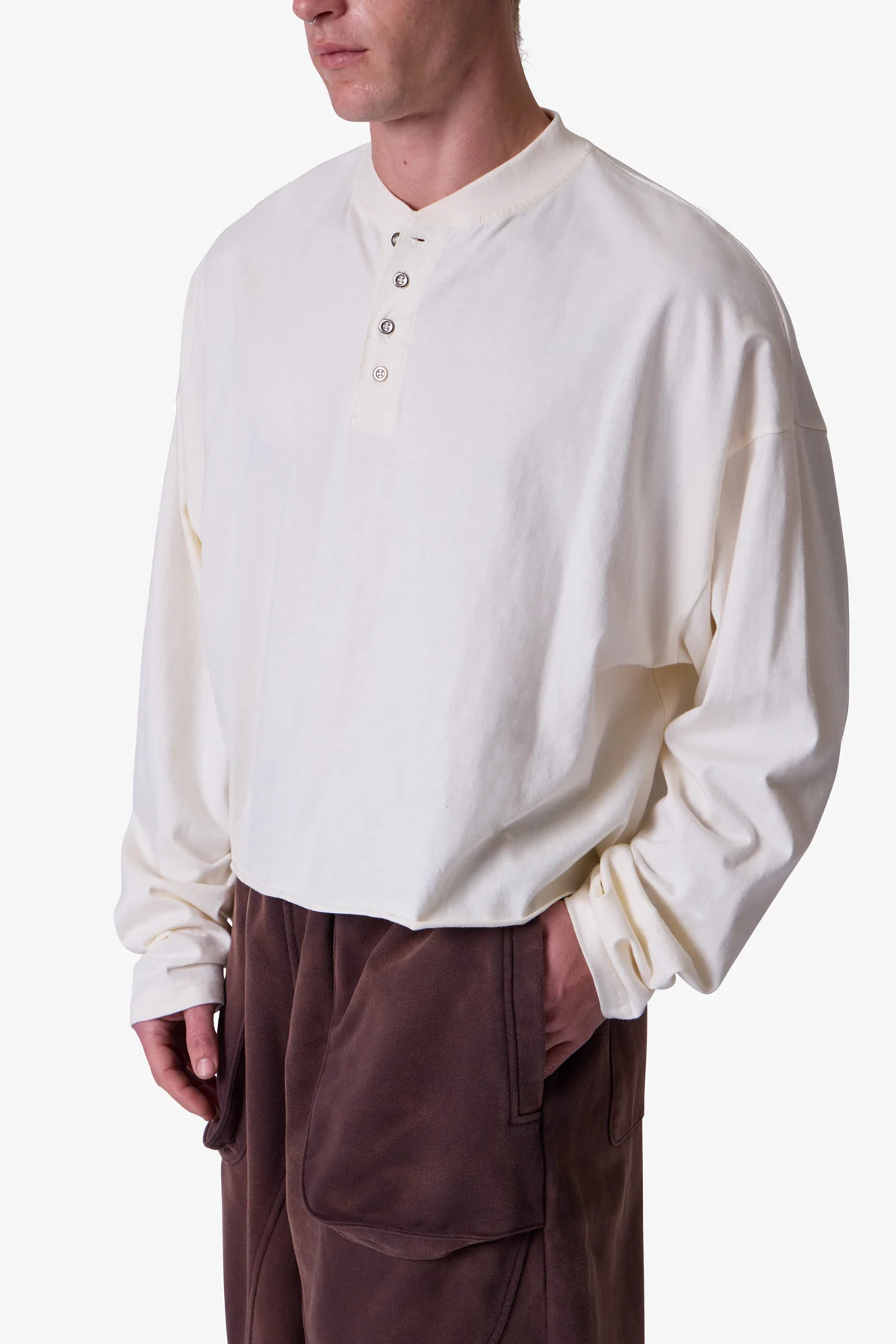 Button Fastened Oversized L/S Tee - Off White