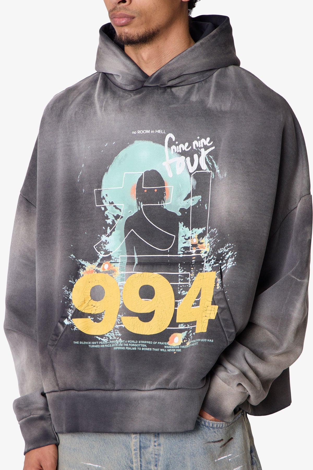 No Room in Hell Printed Hoodie - Washed Black