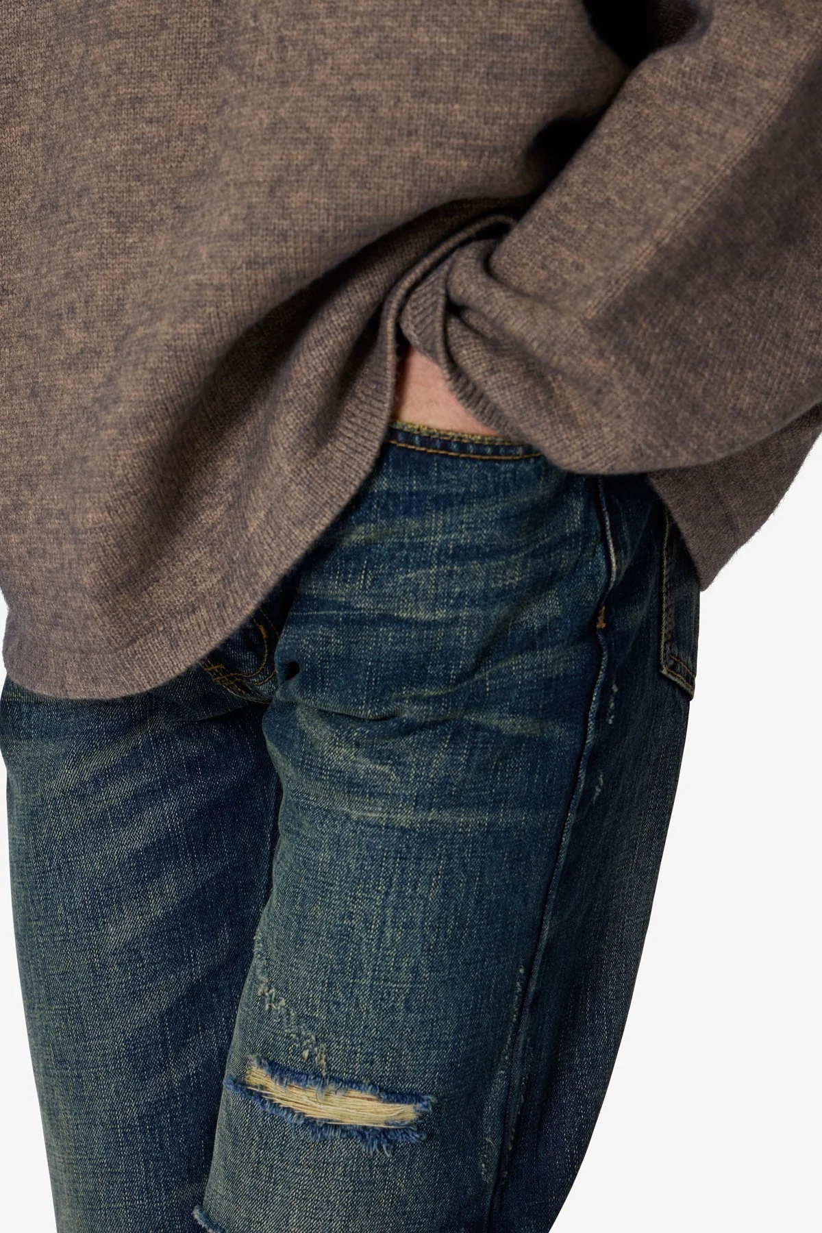 V726 Distressed Baggy Denim - Medium Blue