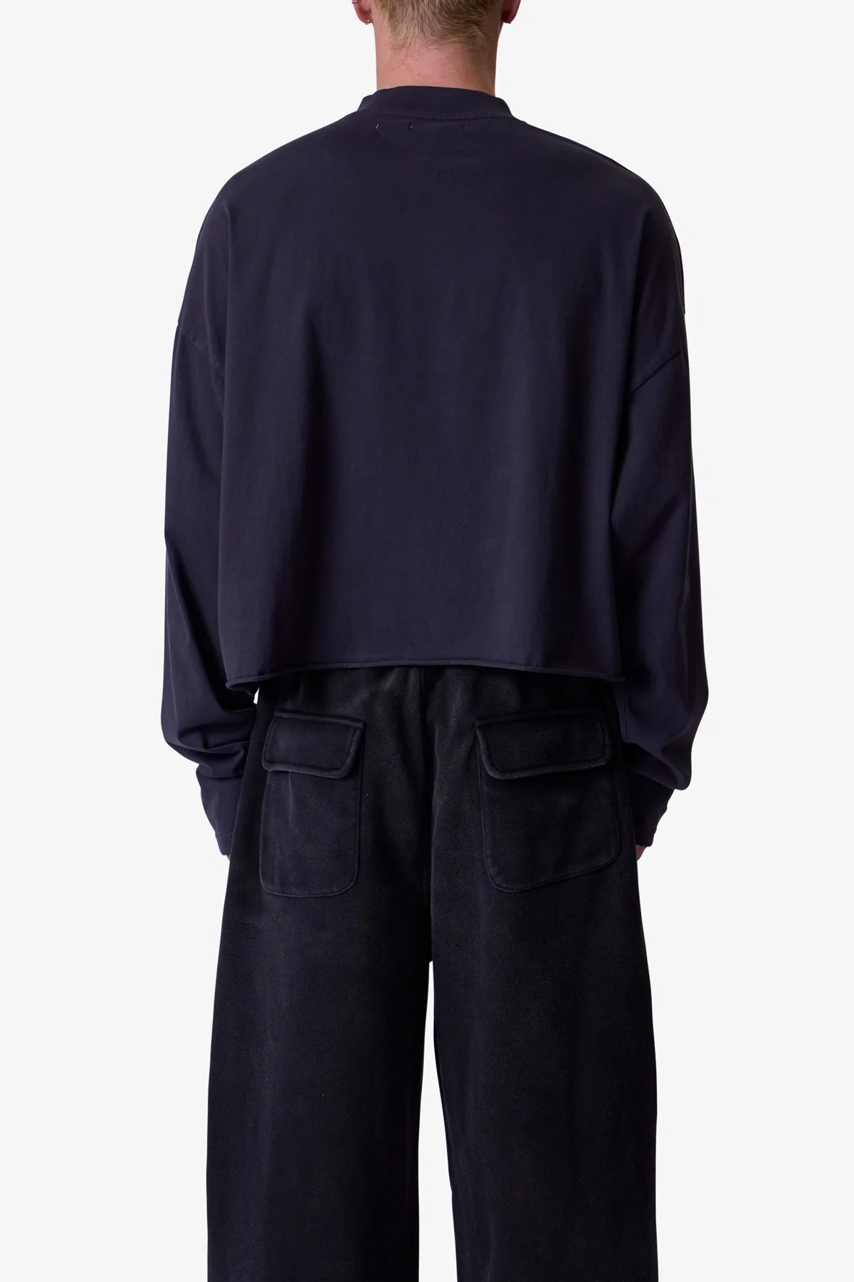 Button Fastened Oversized L/S Tee - Washed Black