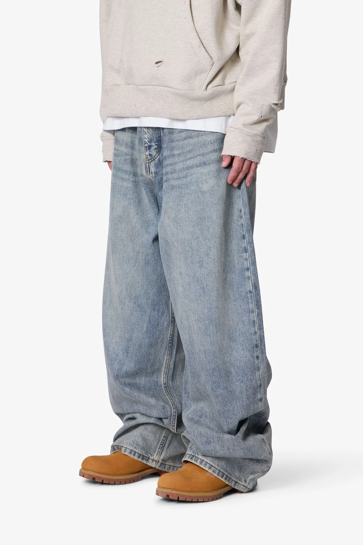 Mega Baggy Waxed Denim - Medium Blue
