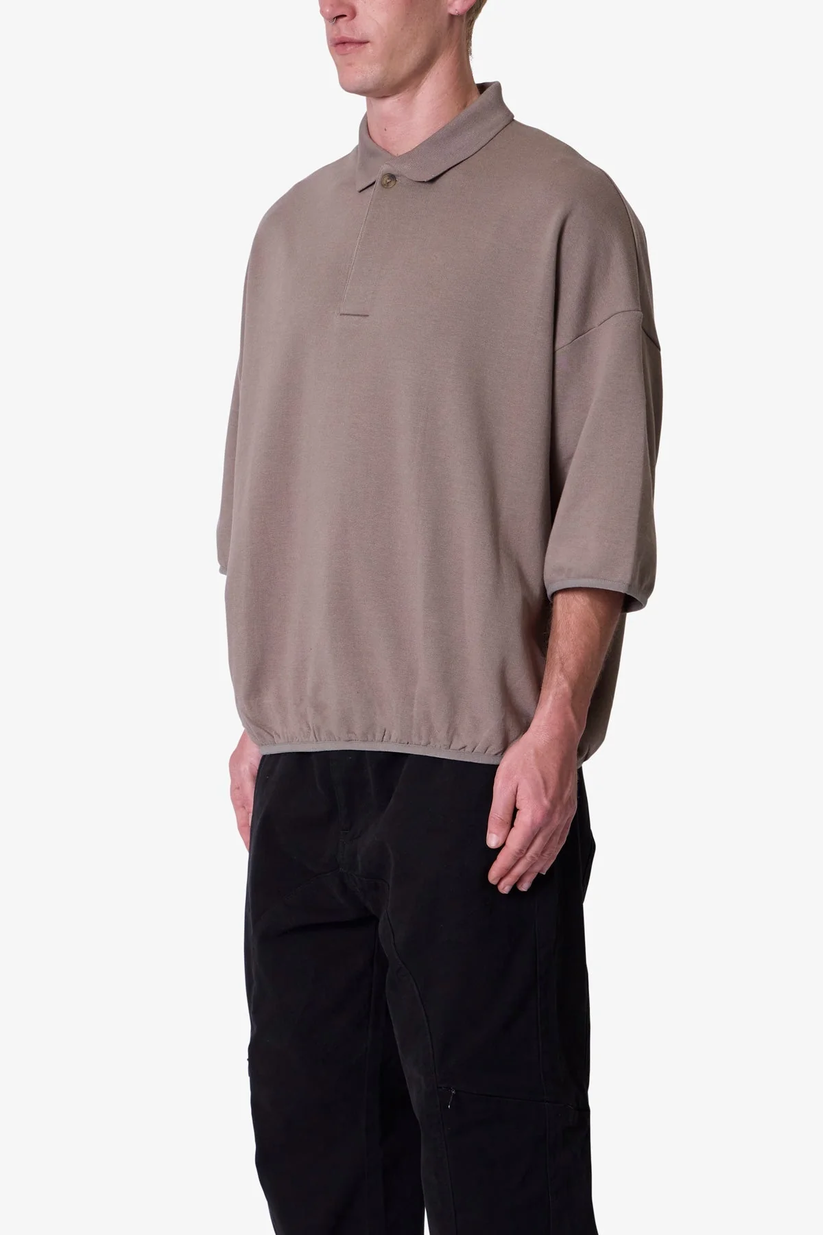 Oversized Knit Polo S/S Shirt - Bone