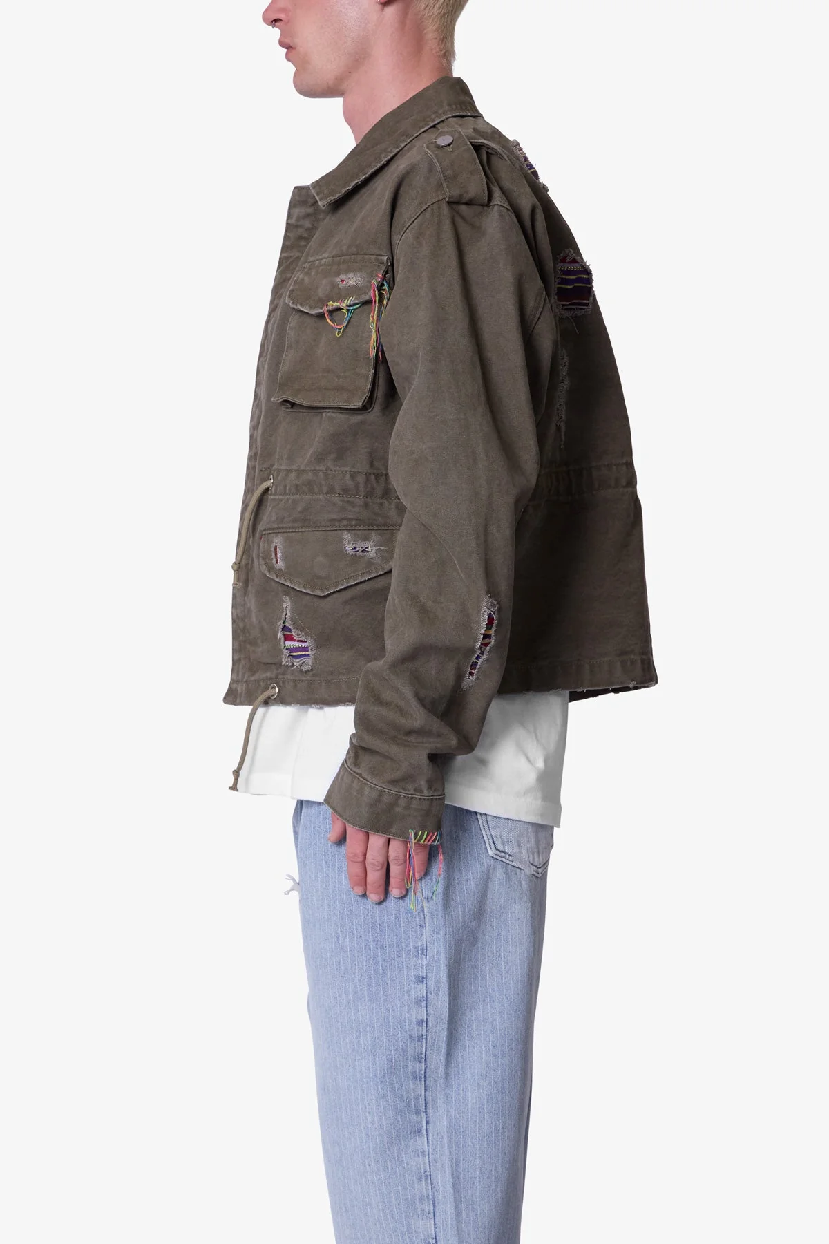 Dissolved Tribal Cargo Jacket - Washed Olive