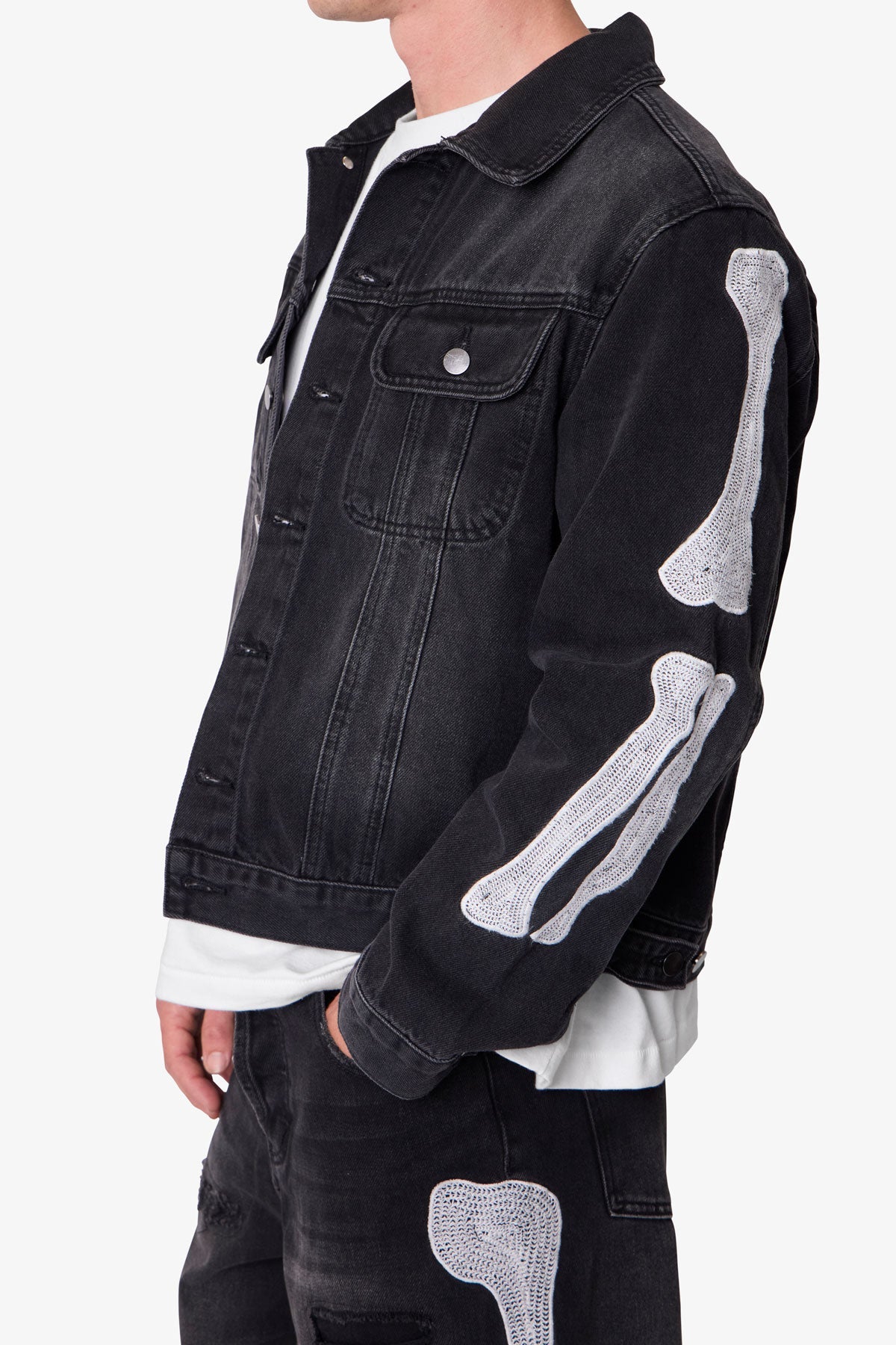 Skeleton Trucker Jacket - Washed Black