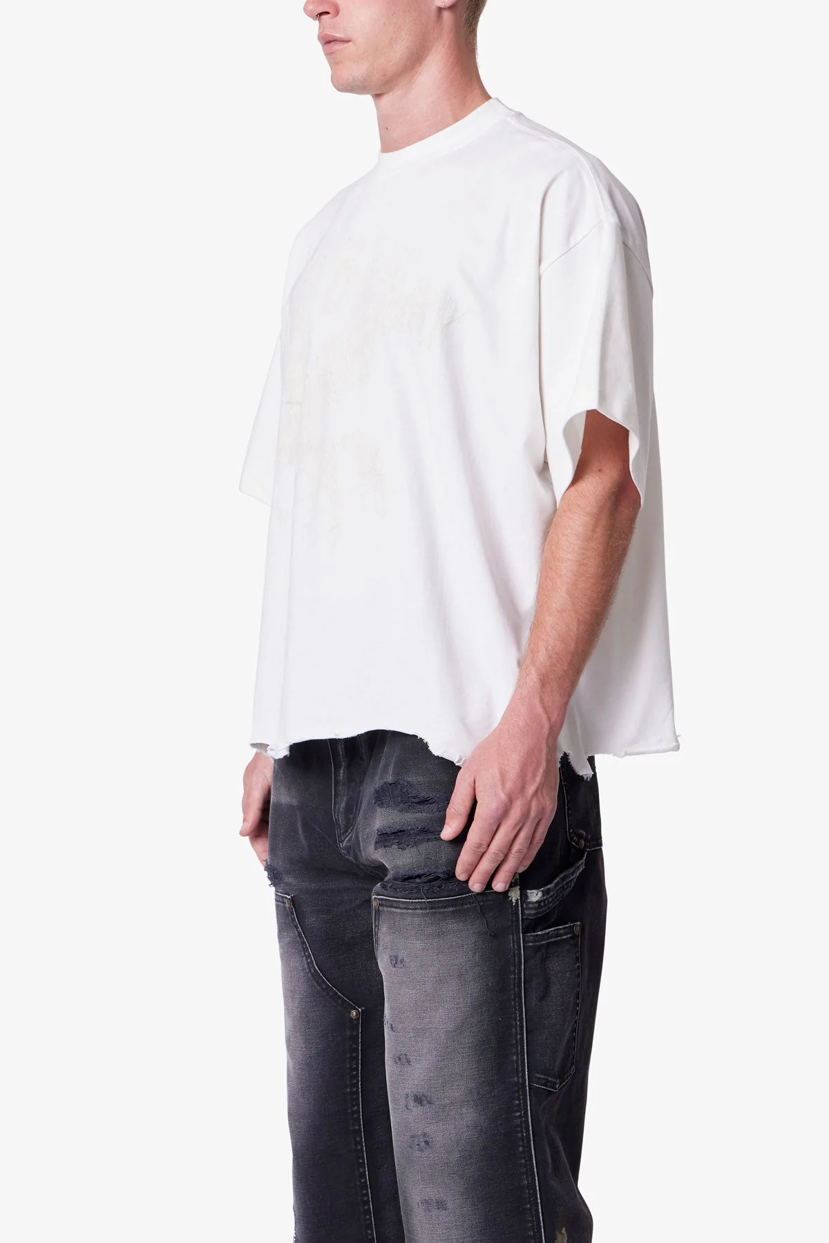 Moth Eaten Cropped Tee - White