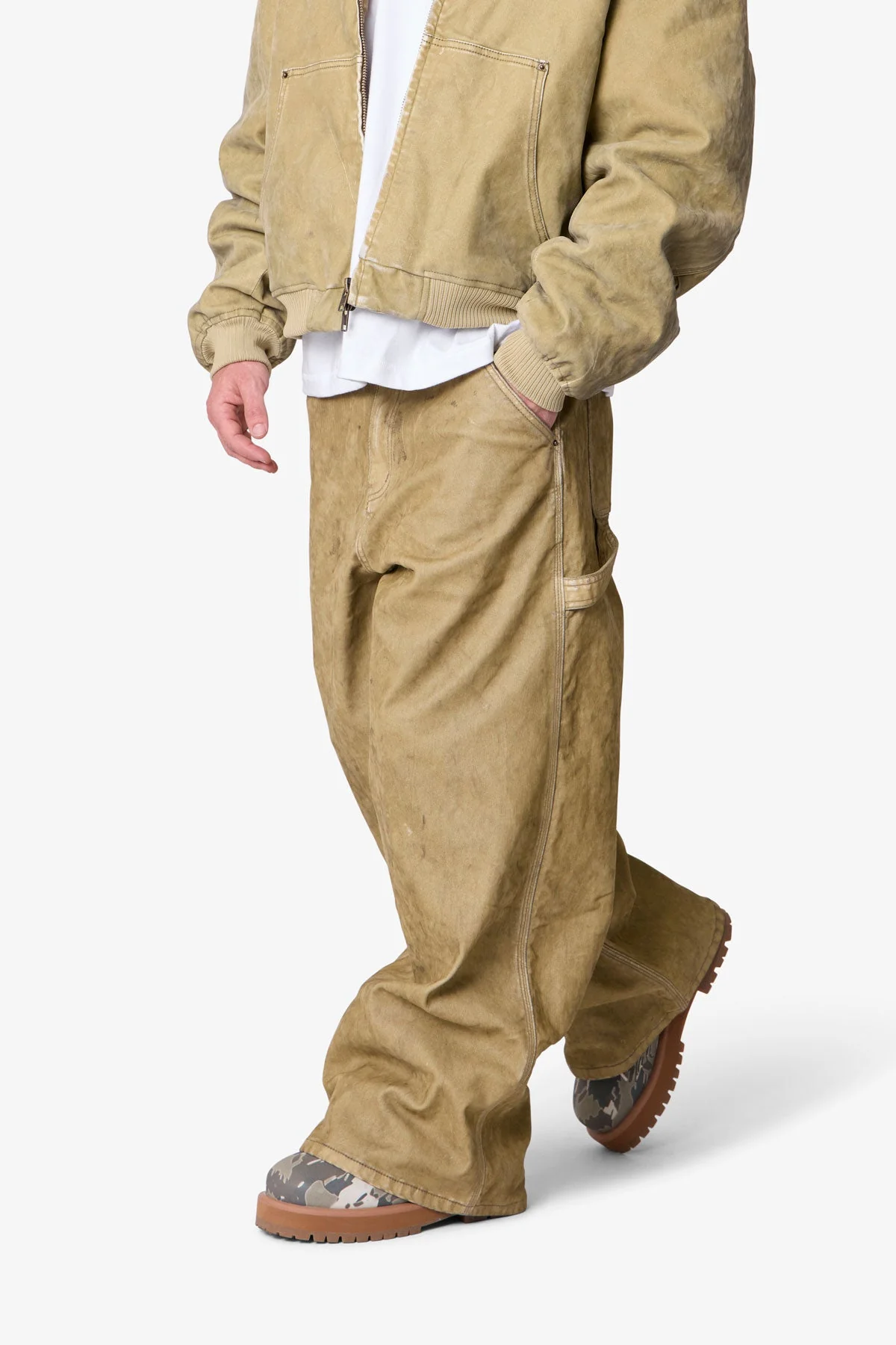 Flocked Oversized Work Pants - Tan