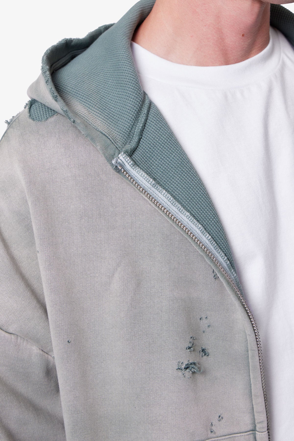 Distressed Thermal Lined Hoodie - Green