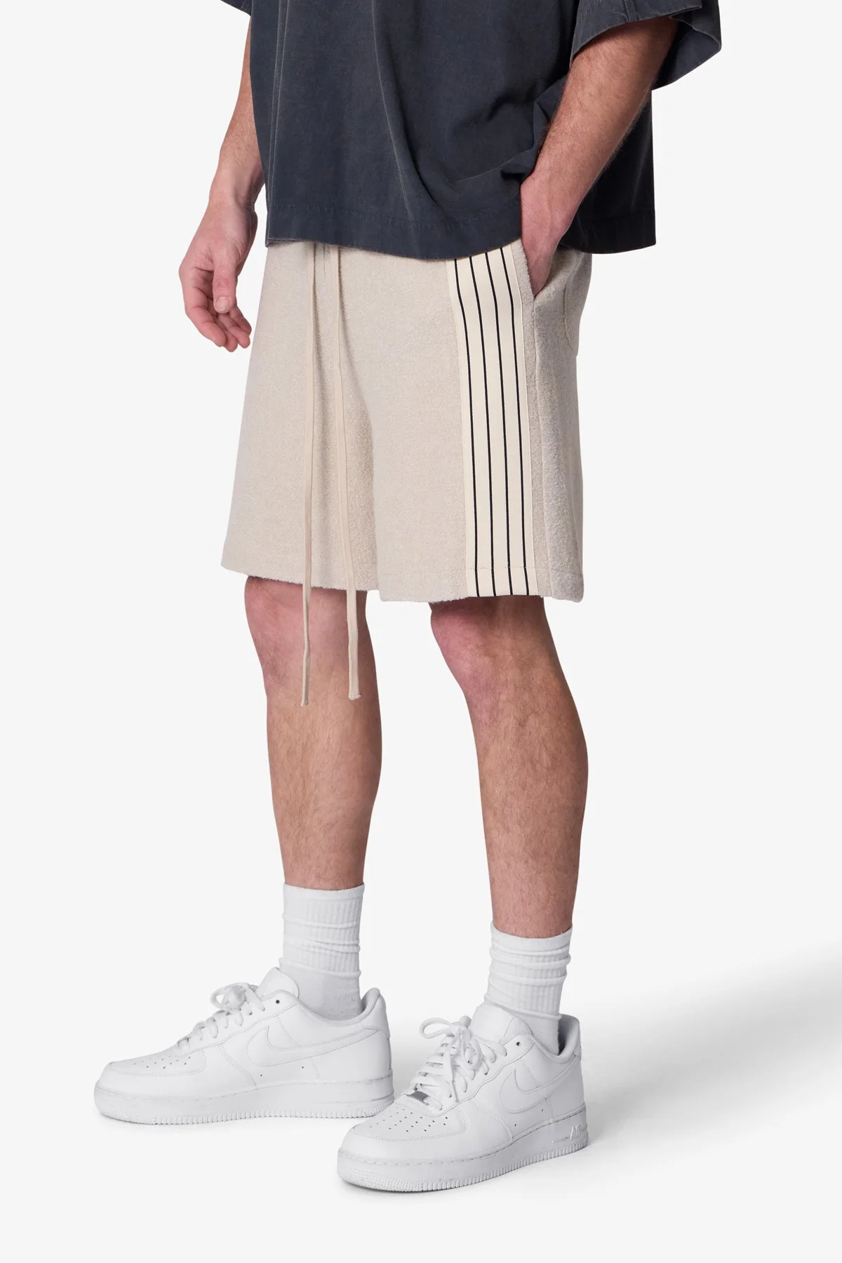 Tricot Striped Sweatshorts - Tan