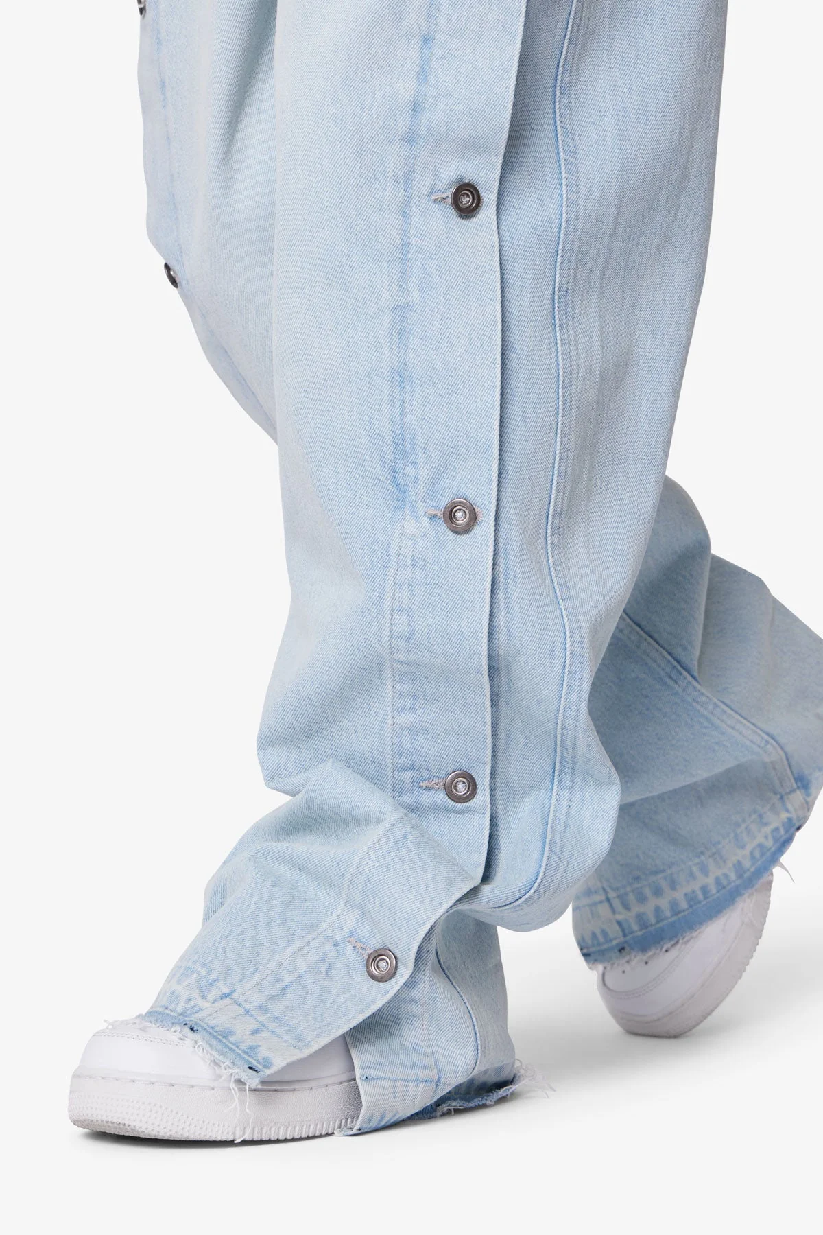 Ultra Baggy Offset Button Denim - Light Blue
