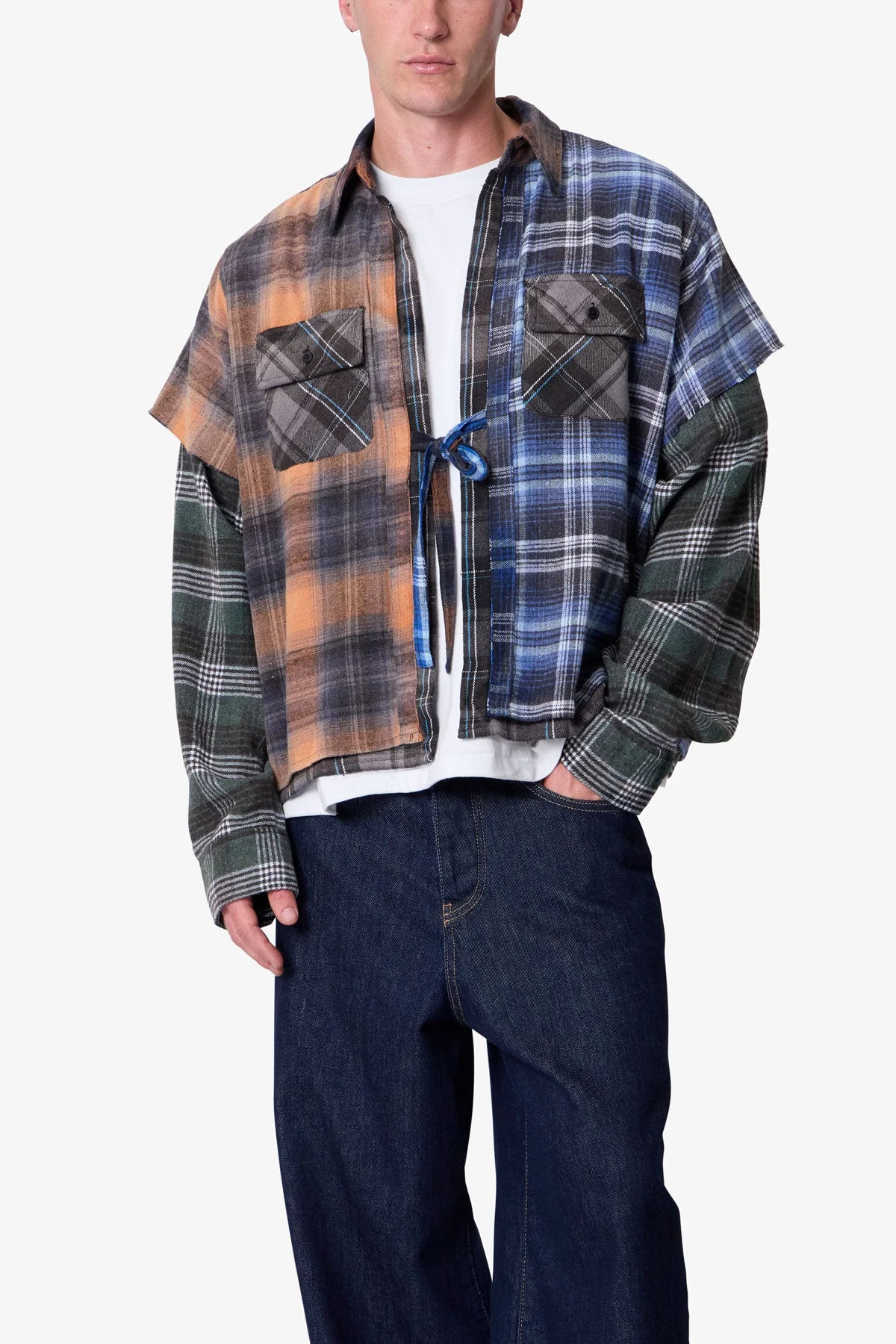 Knot Tie Mix Flannel Shirt - Multi
