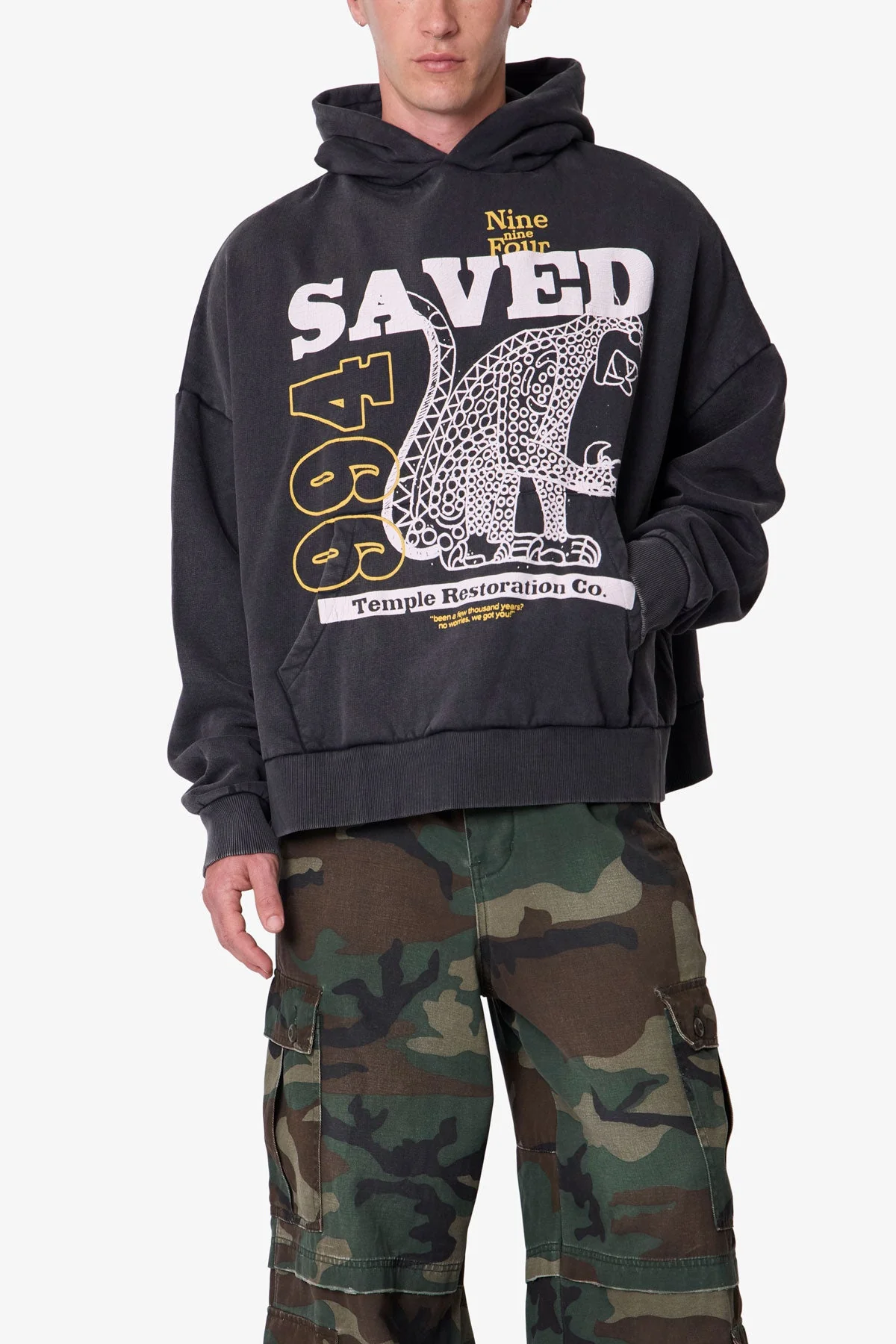 Saved Printed Hoodie - Washed Black