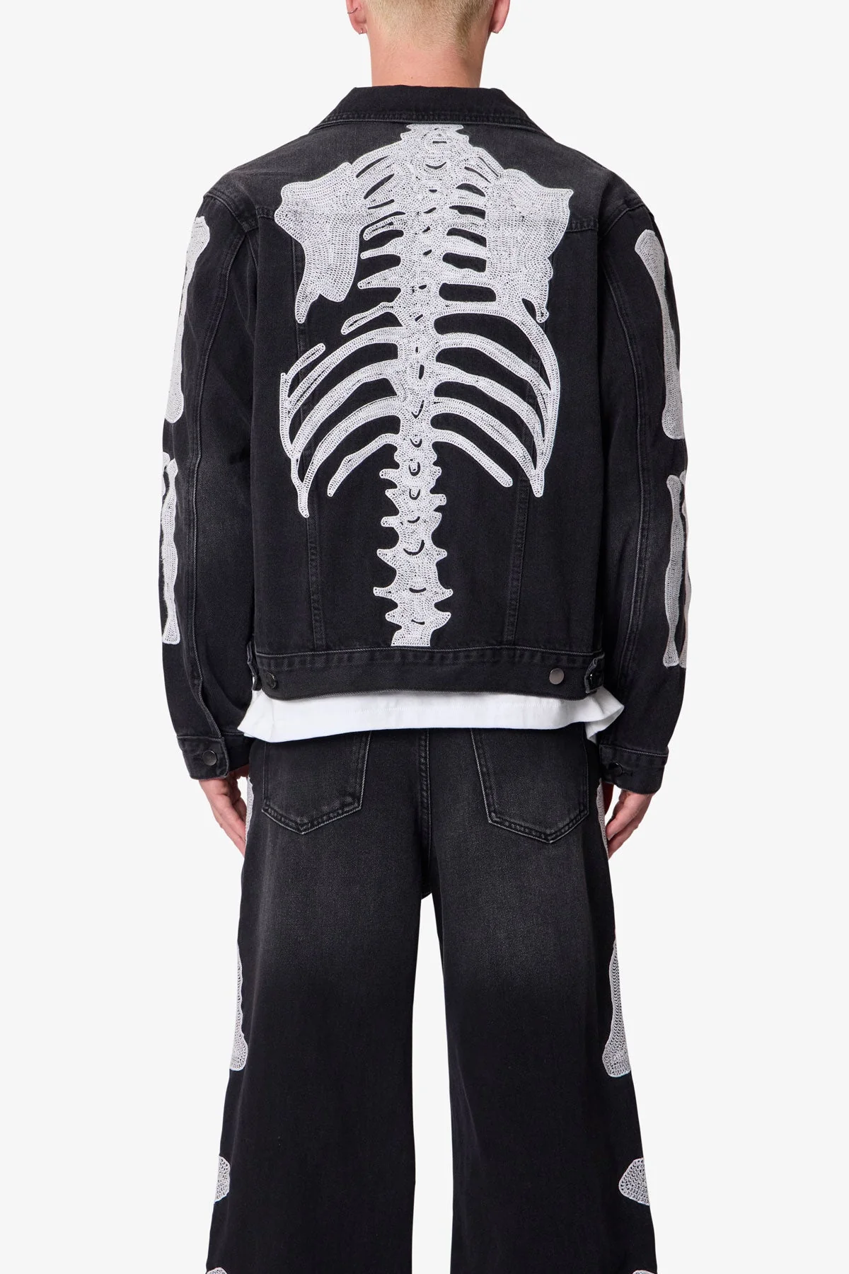Skeleton Trucker Jacket - Washed Black