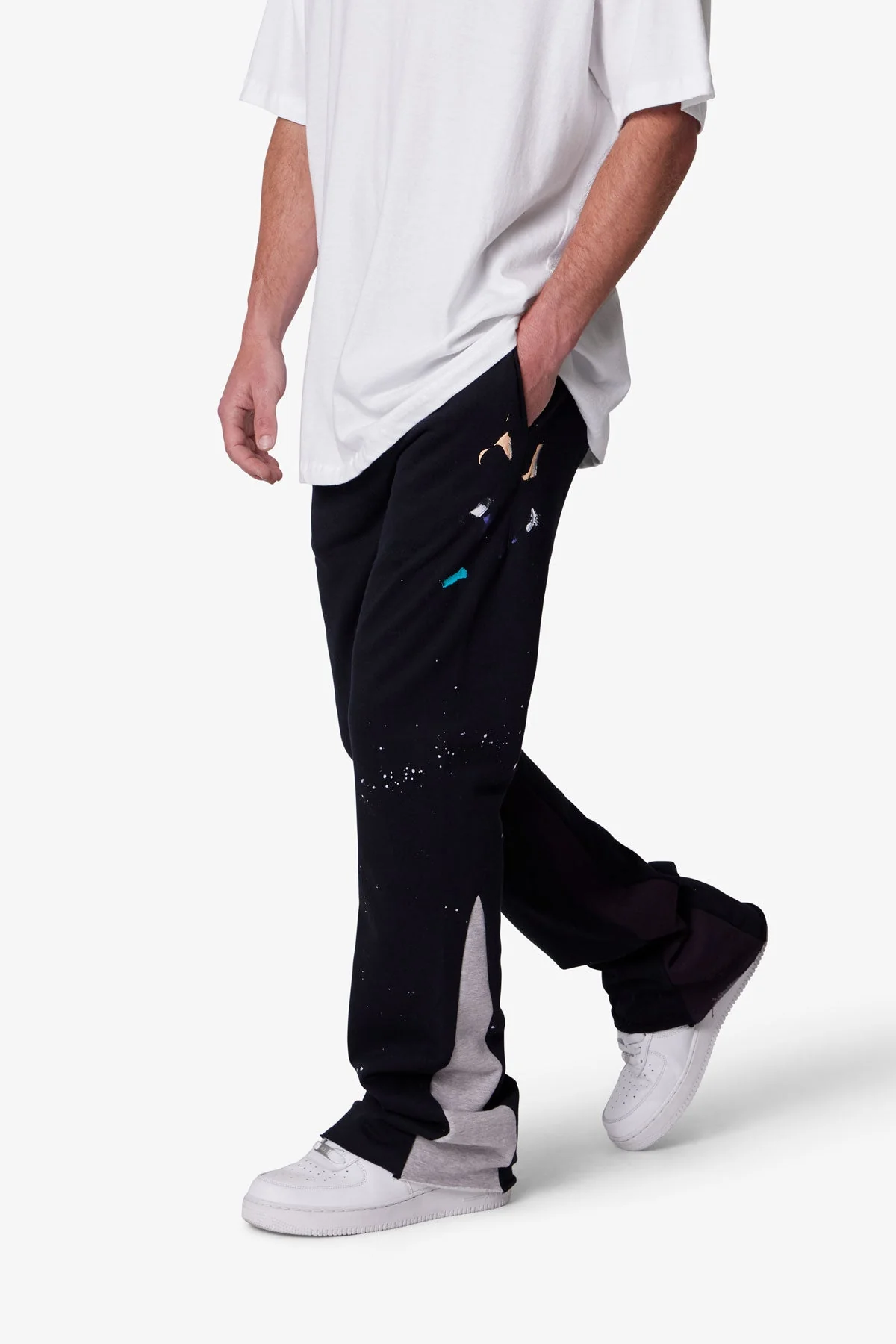 Contrast Bootcut Sweatpants - Black