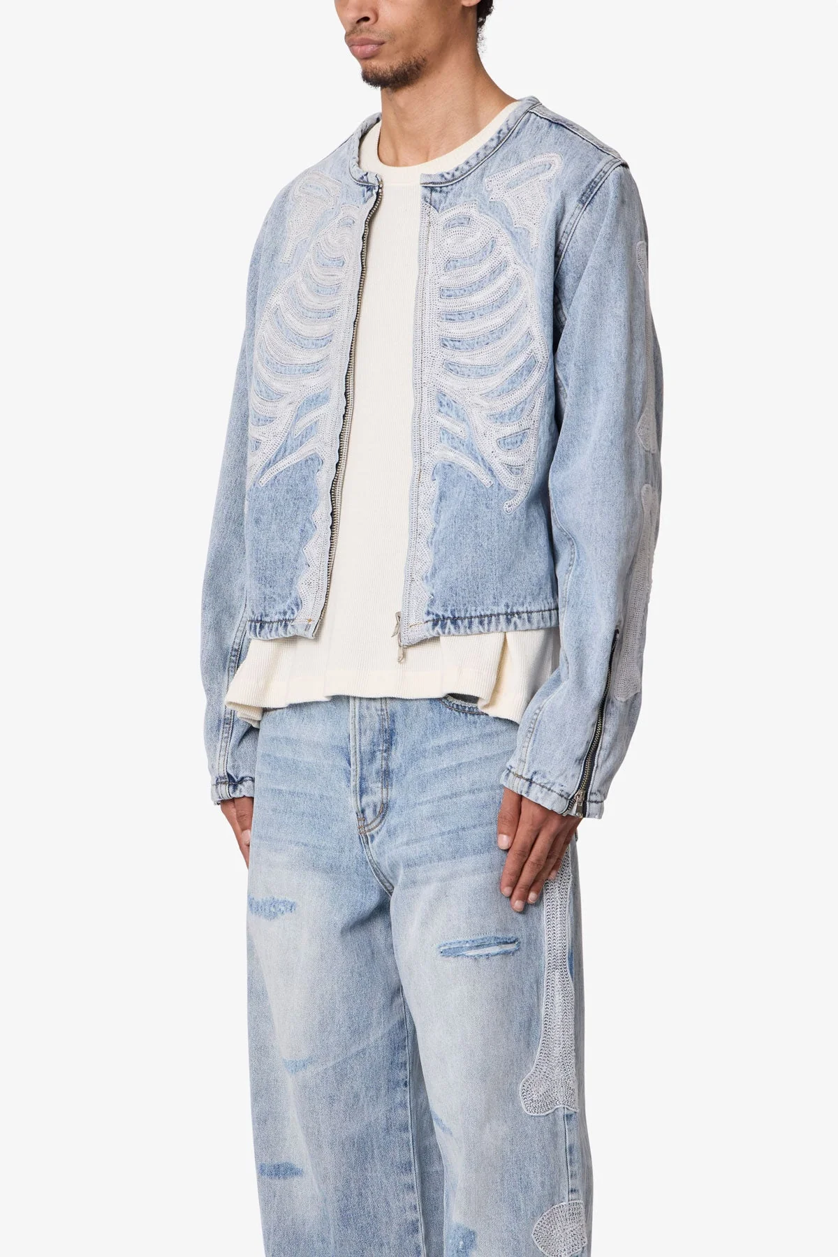 Skeleton Moto Jacket - Washed Blue