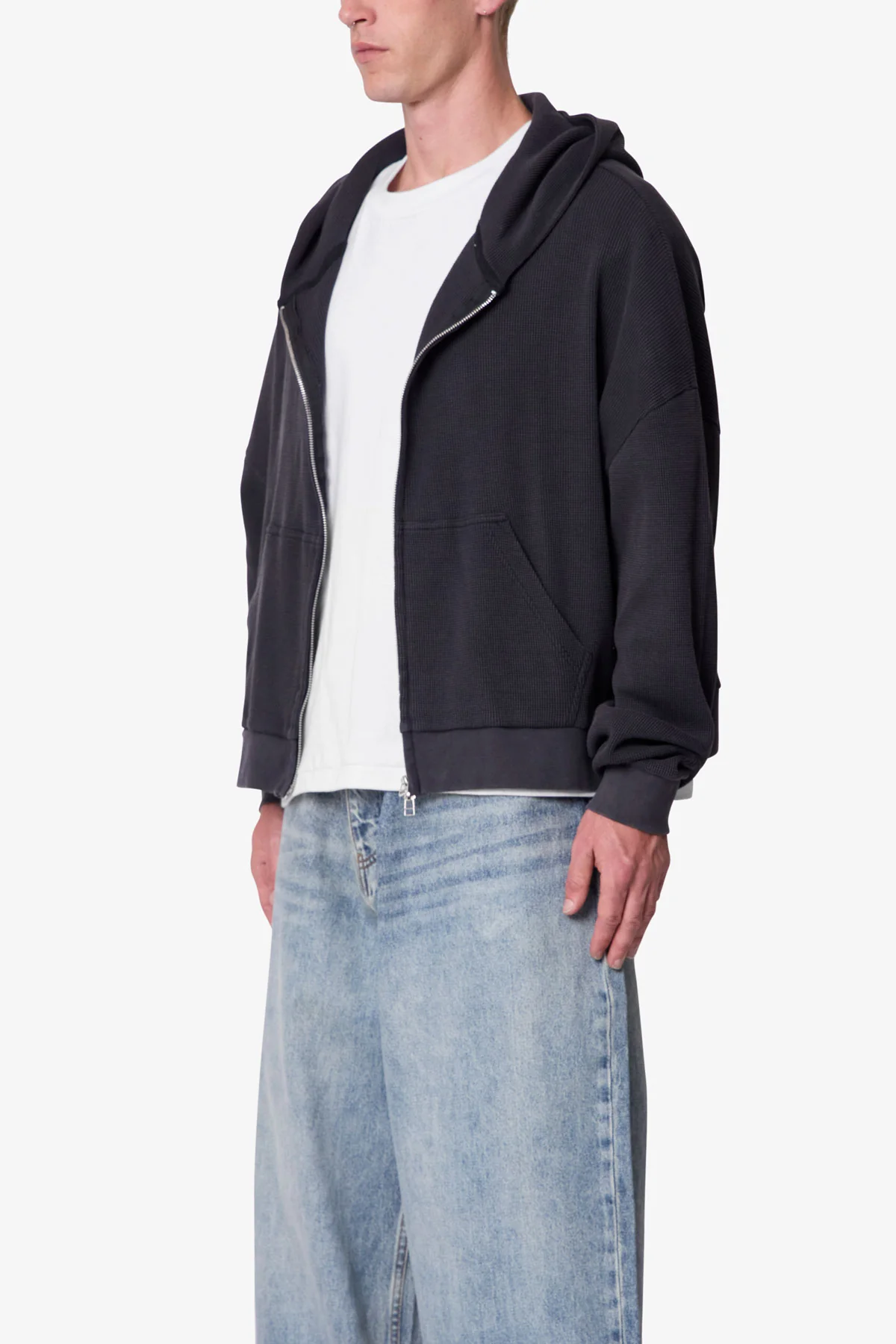 Thermal Zip Up Hoodie - Washed Black