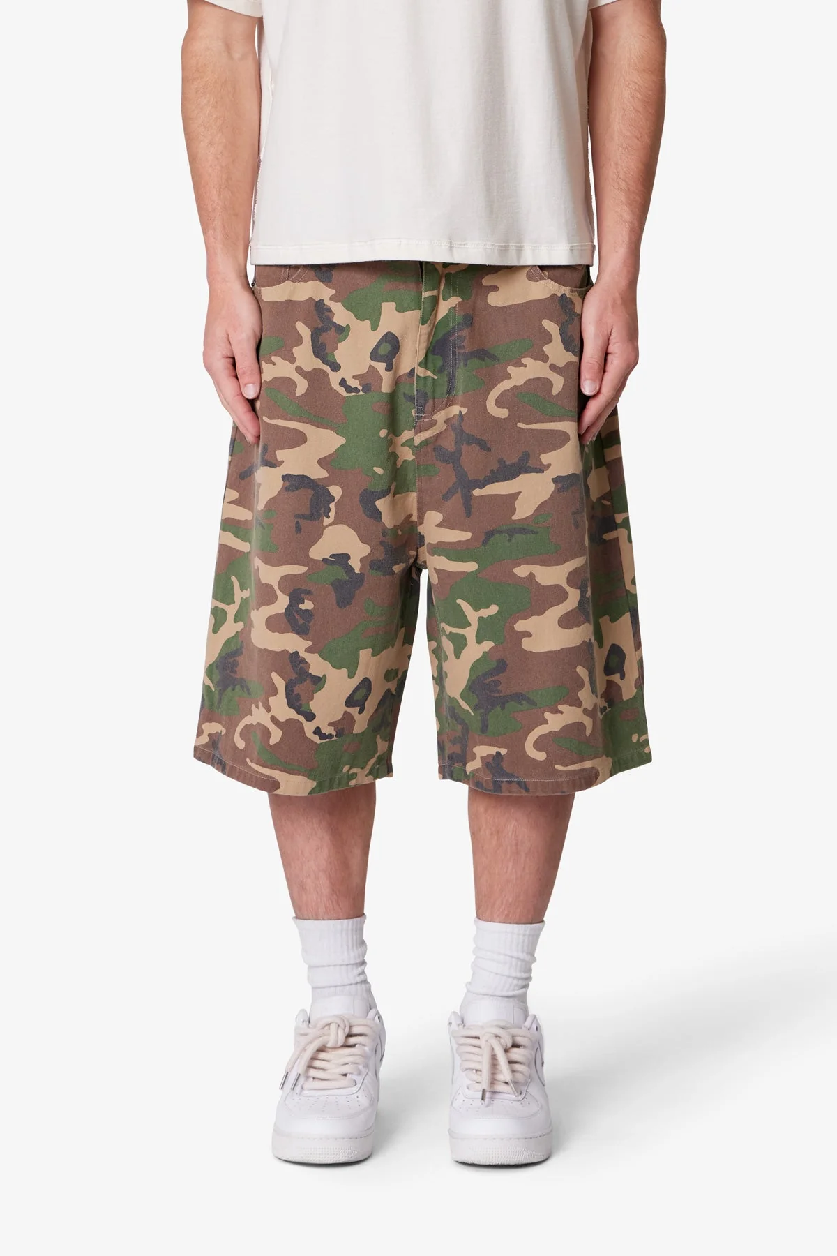 Baggy Camo Twill Shorts - Woodland Camo