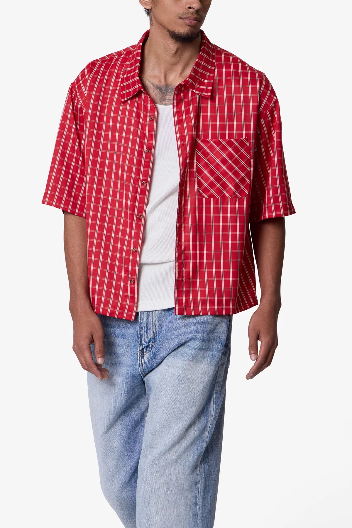 Crispy Poplin Over Shirt - Red