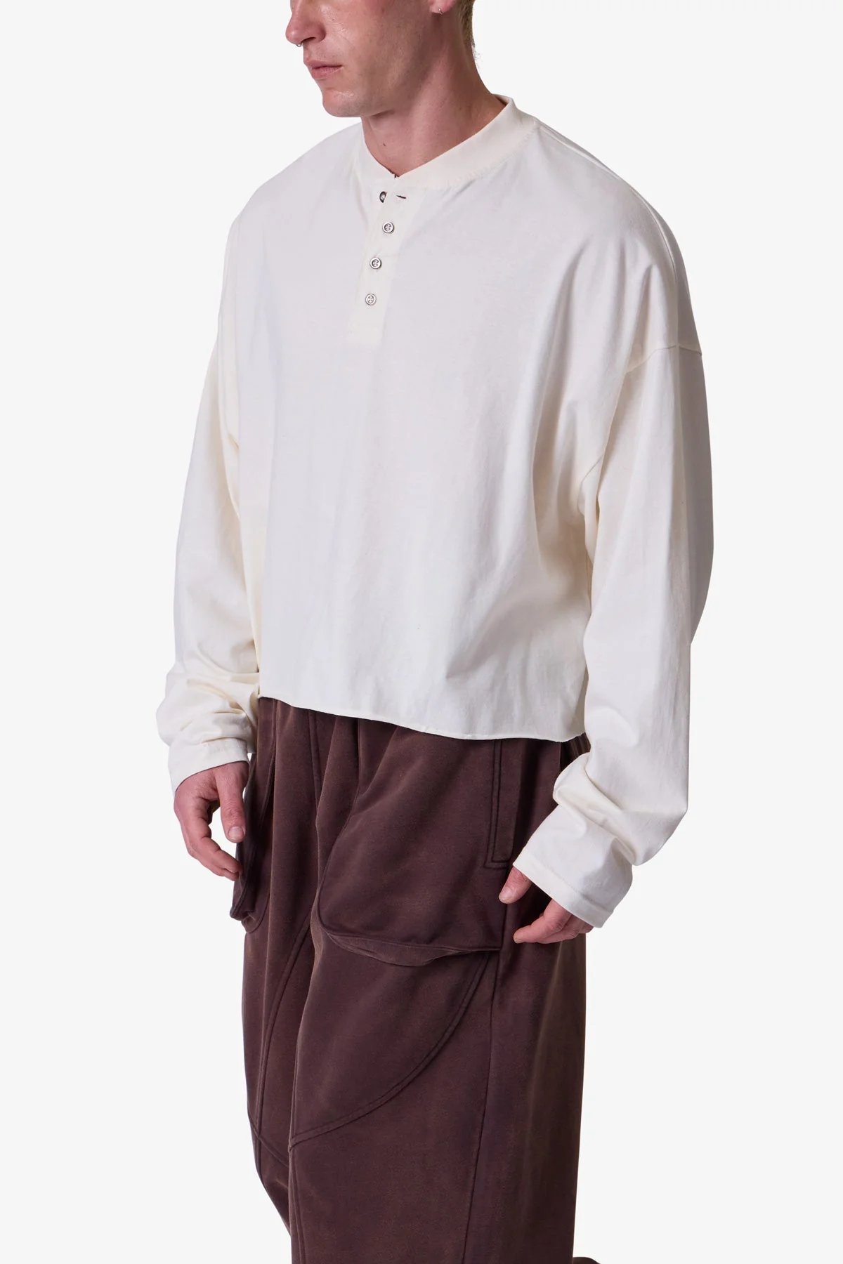 Button Fastened Oversized L/S Tee - Off White