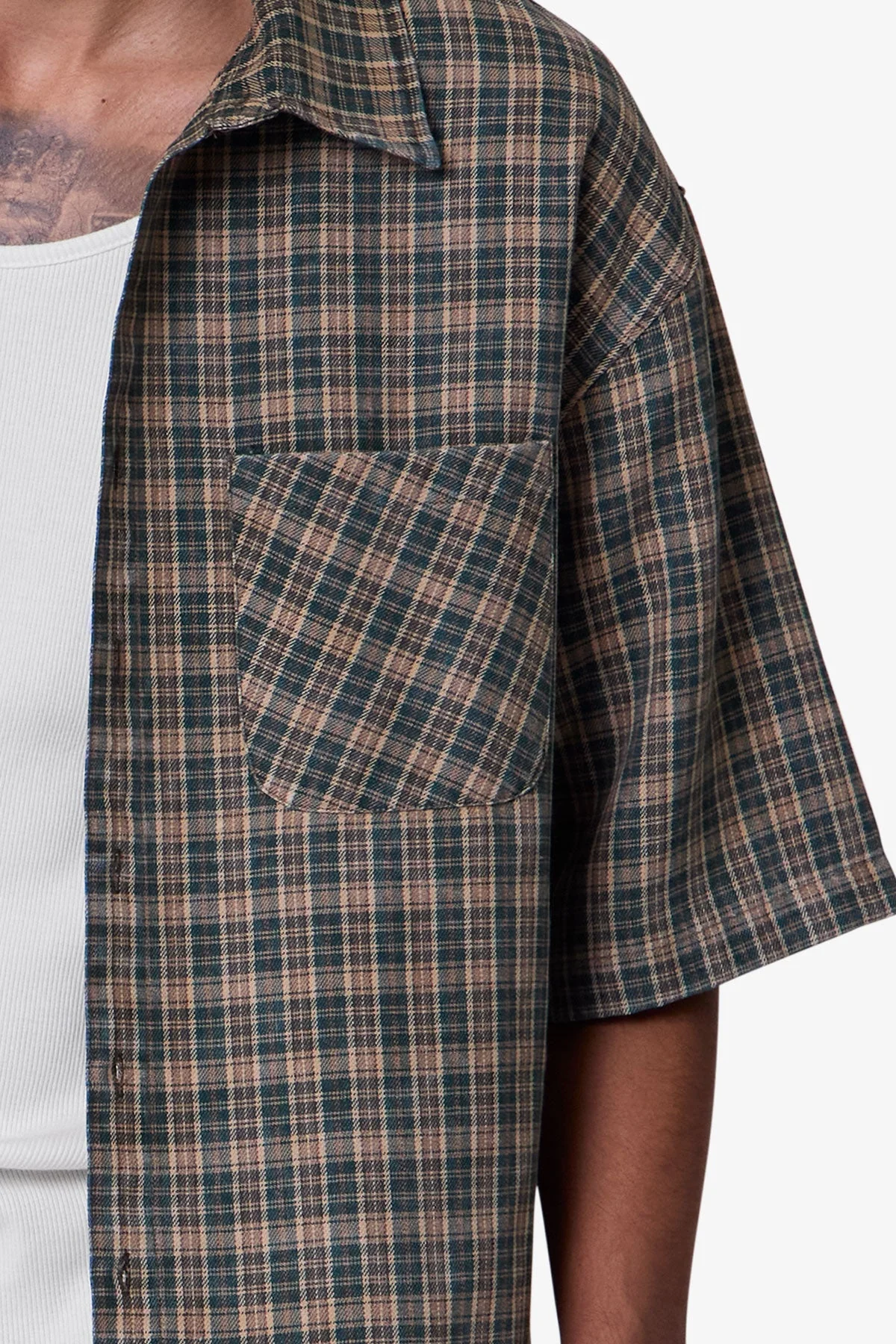 Washed Poplin Over Shirt - Green/Brown