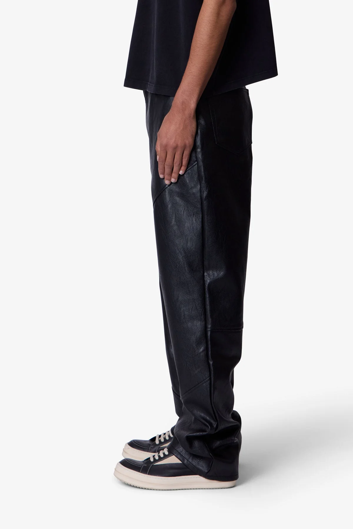 Ultra Baggy Paneled Leather Pants - Black