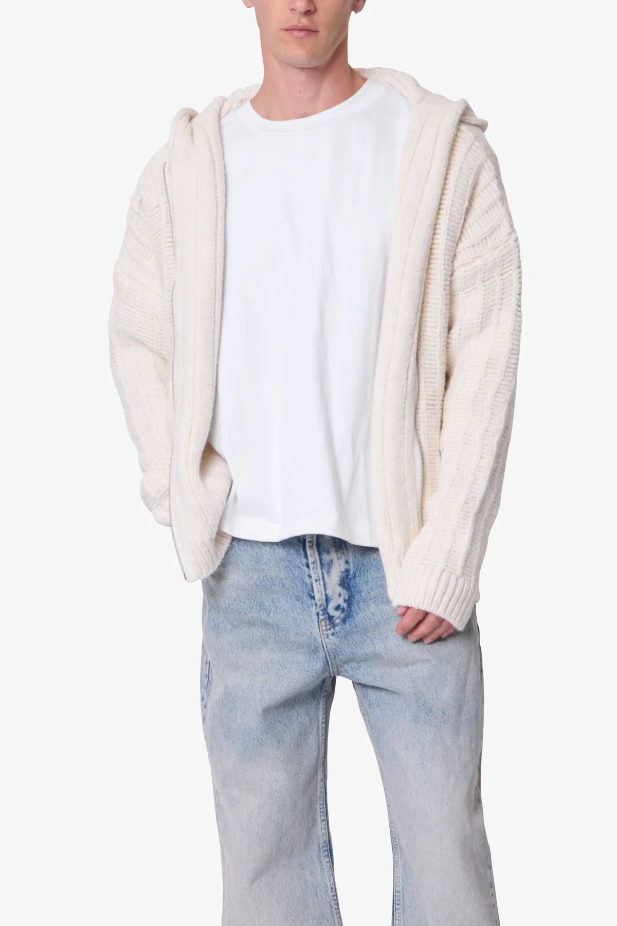 Knit Zip Up Hoodie - Off White