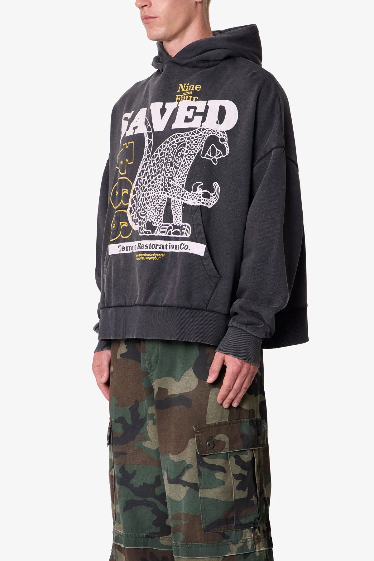 Saved Printed Hoodie - Washed Black