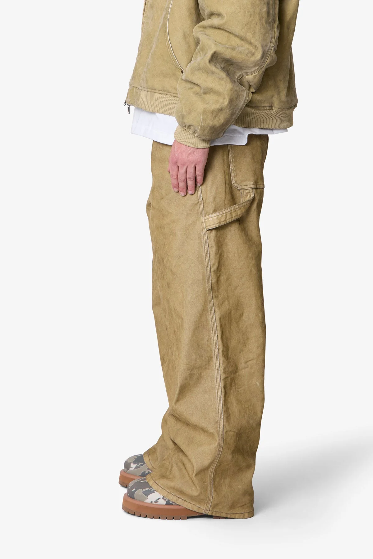 Flocked Oversized Work Pants - Tan