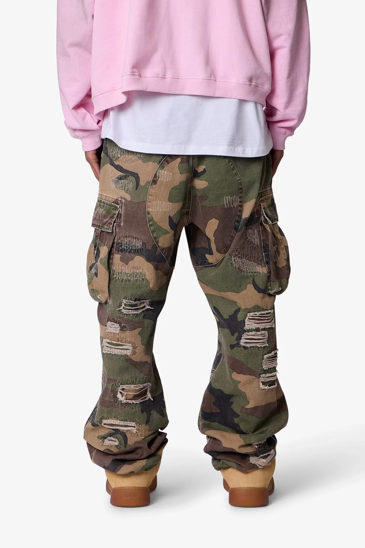 Ultra Baggy Distressed Cargo Pants - Woodland Camo