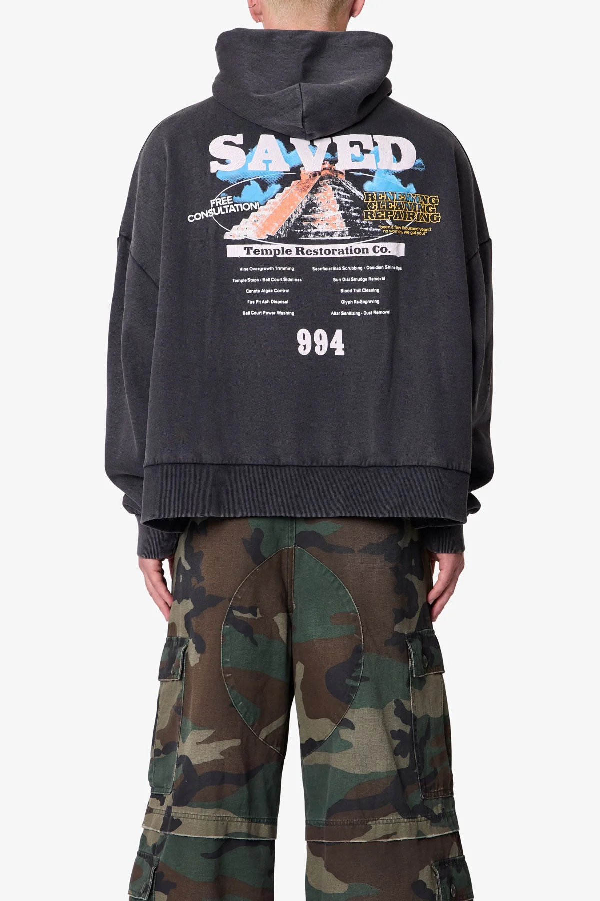 Saved Printed Hoodie - Washed Black