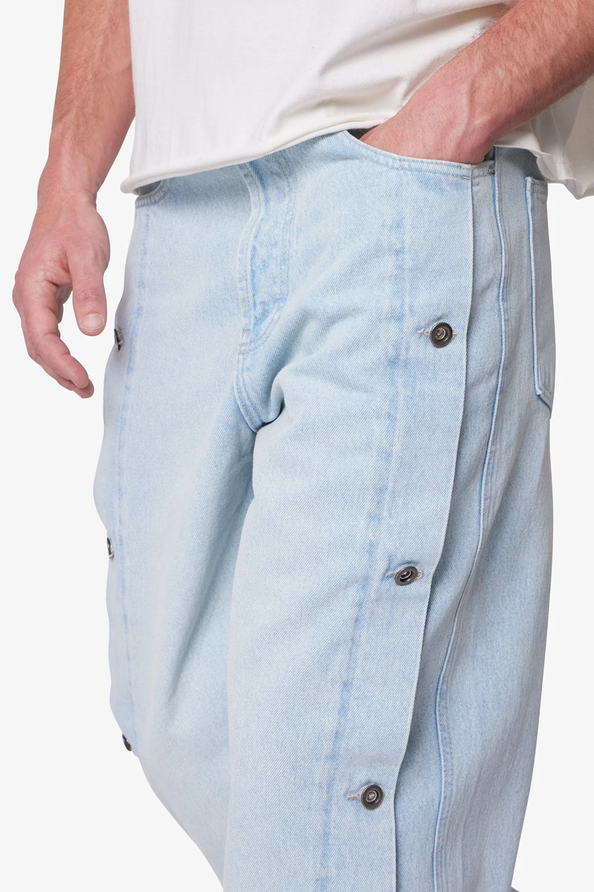 Ultra Baggy Offset Button Denim - Light Blue