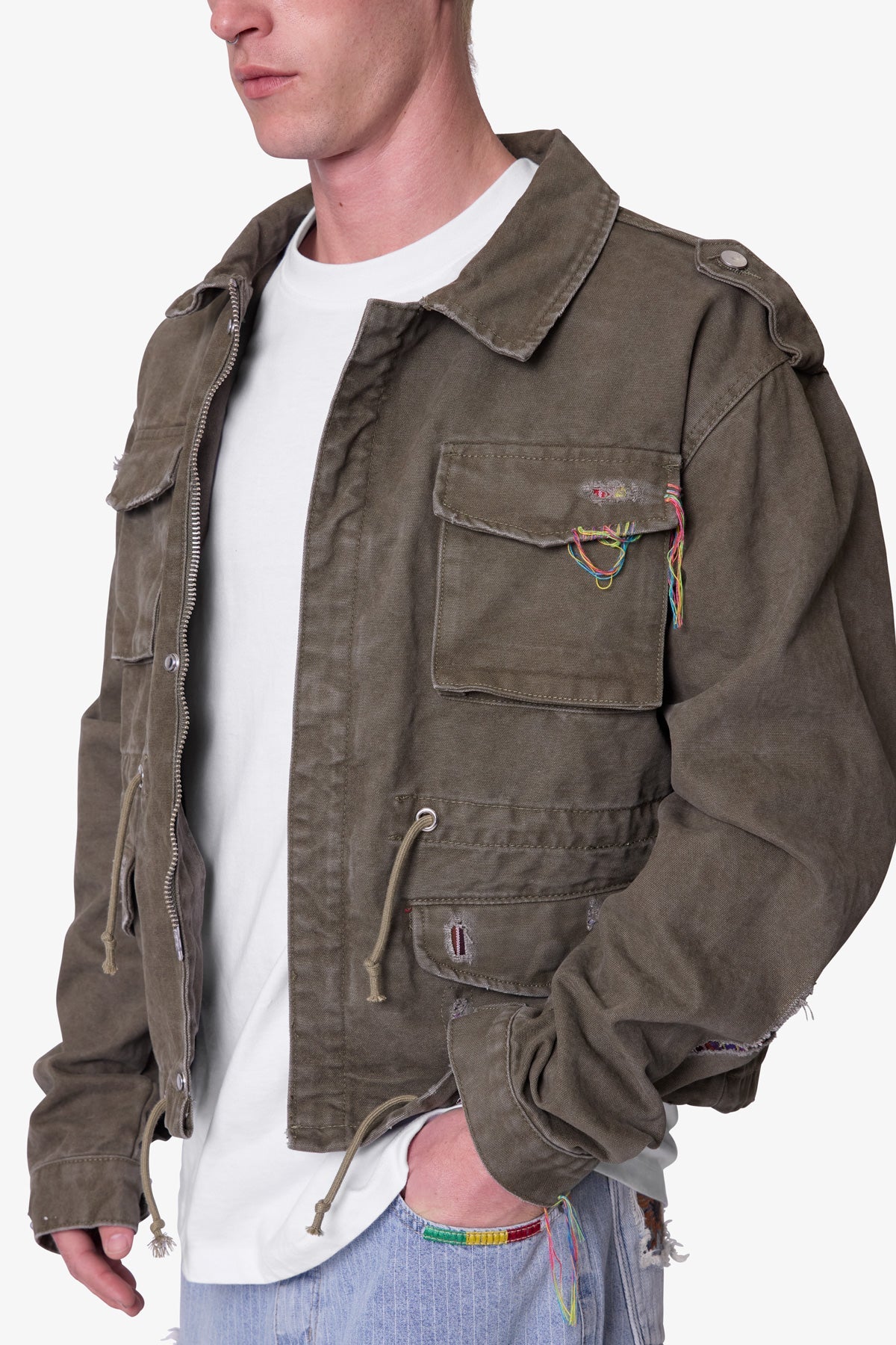 Dissolved Tribal Cargo Jacket - Washed Olive