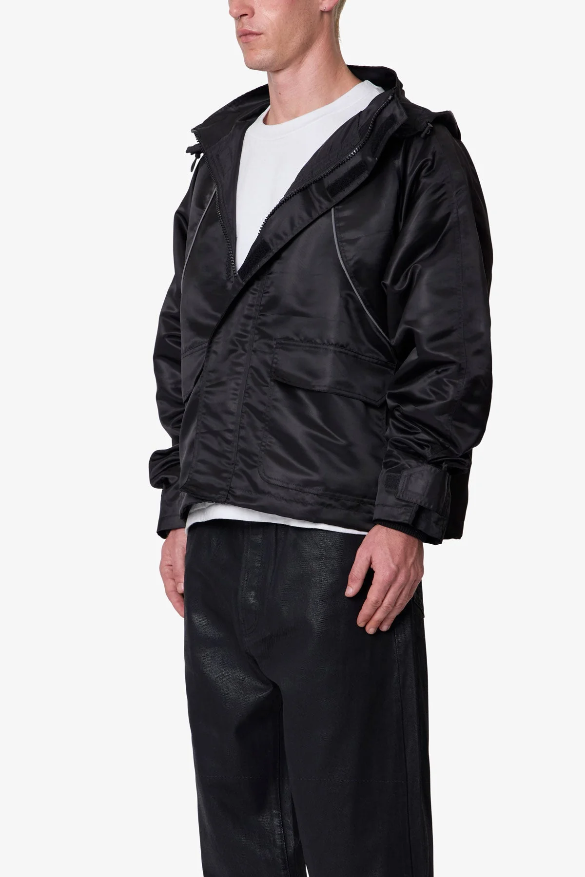 Reflective Piped Parka Jacket - Black